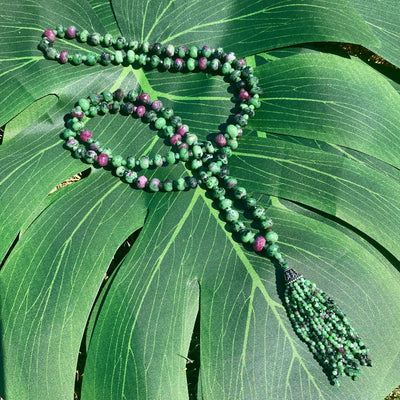 Unique Ruby Ziosite Faceted Mala Necklace