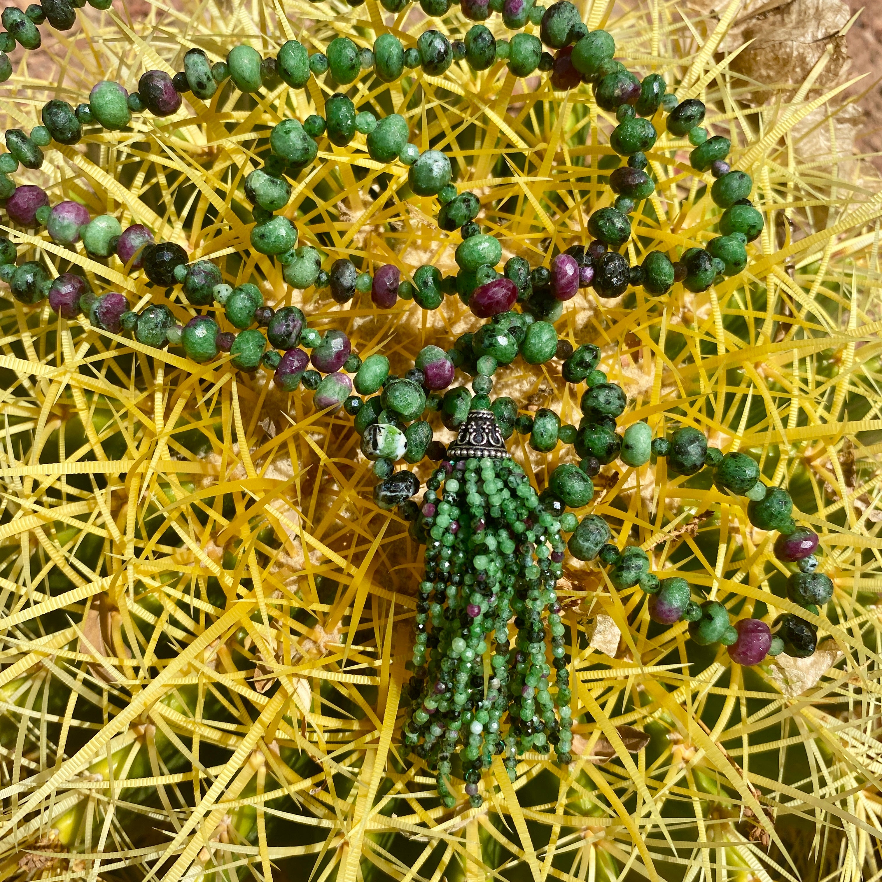 Unique Ruby Ziosite Faceted Mala Necklace