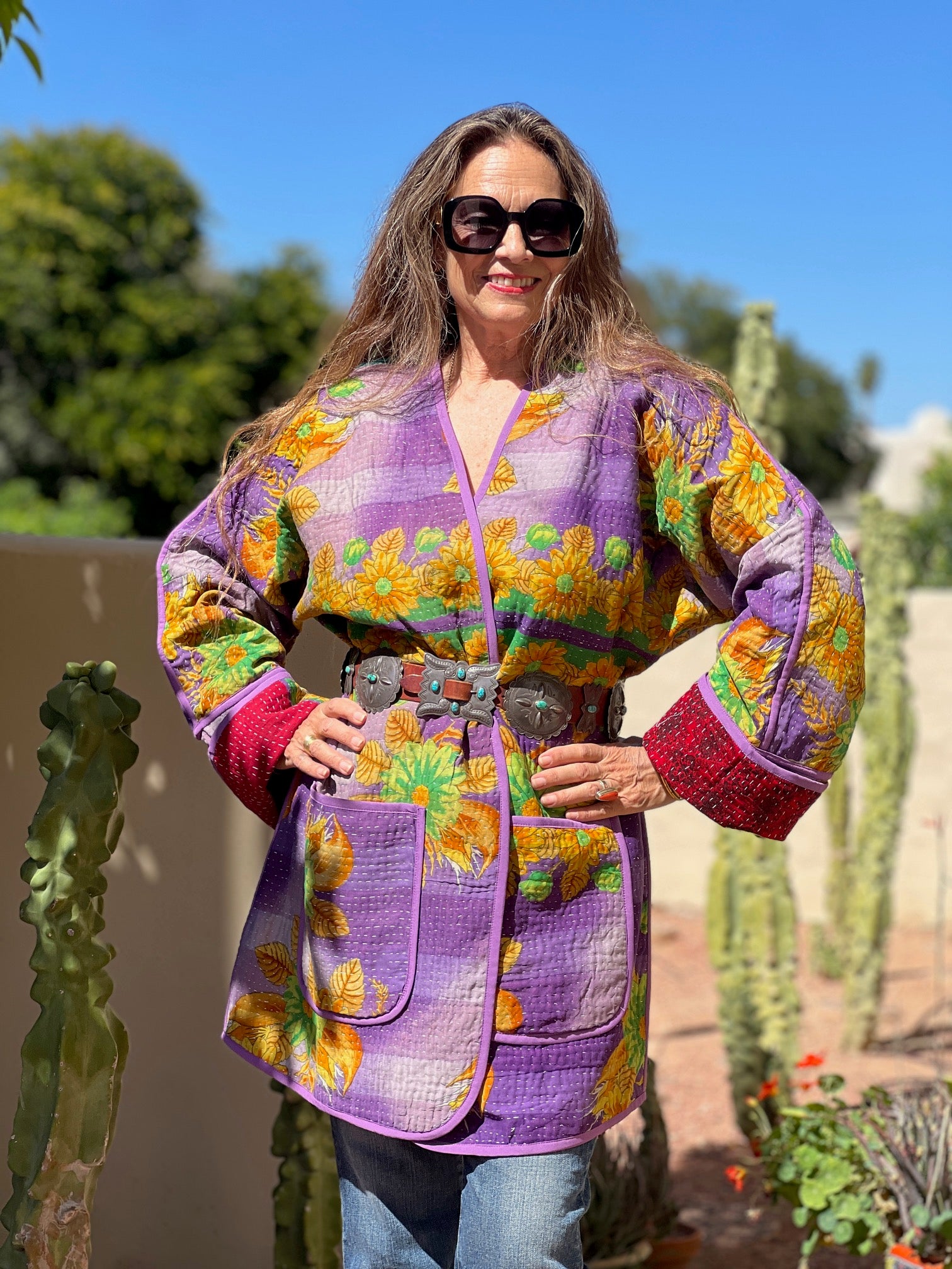 Malda Purple Floral Kantha Coat One of a Kind