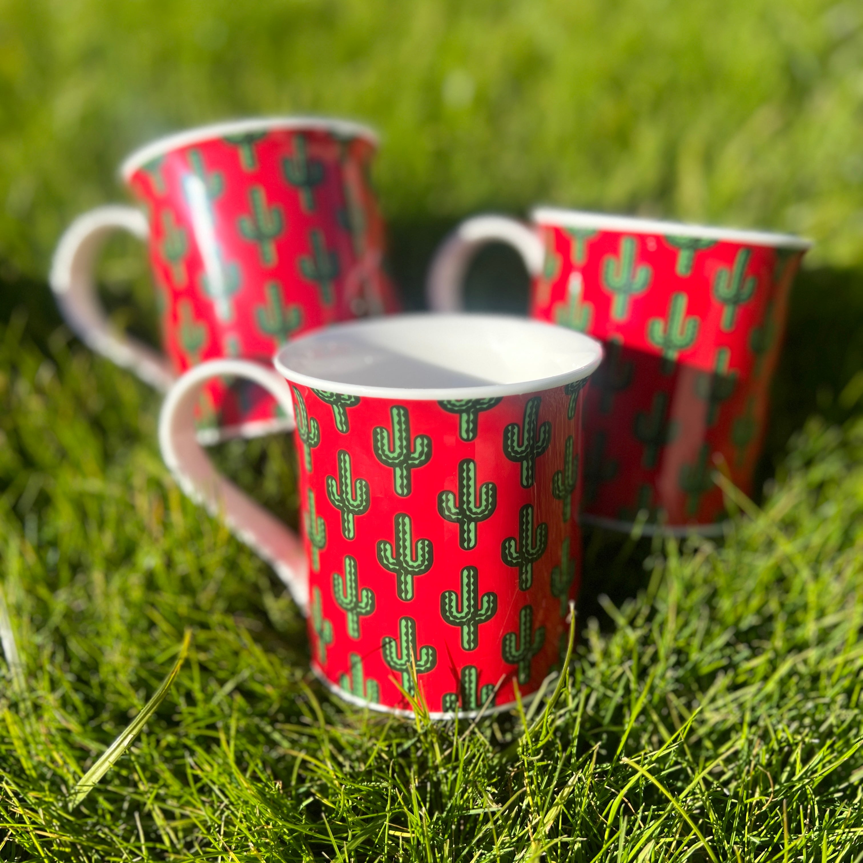 Fine Bone China Red Saguaro Cactus Mug