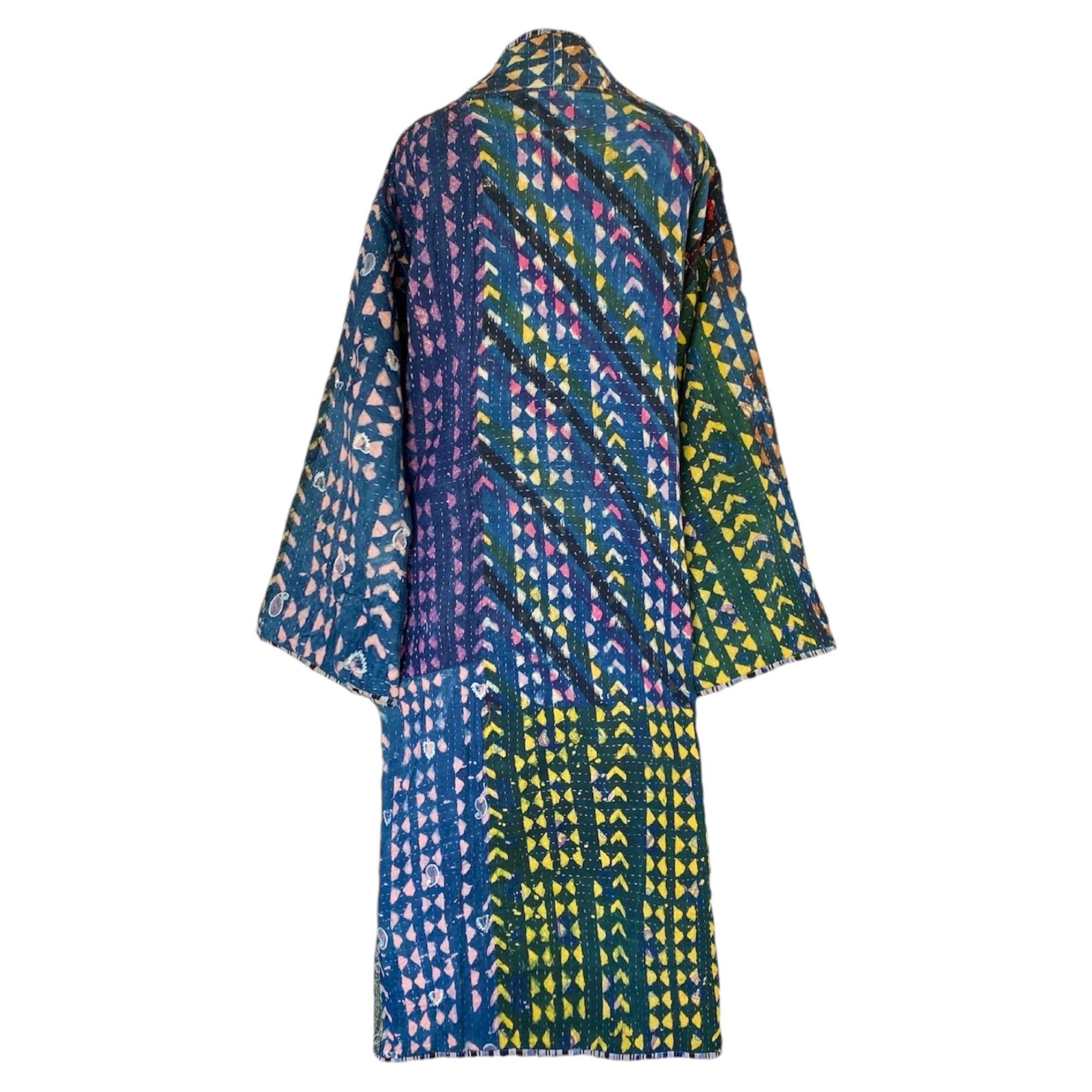 Malini Indigo Cotton Quilted Kantha Coat One of a Kind