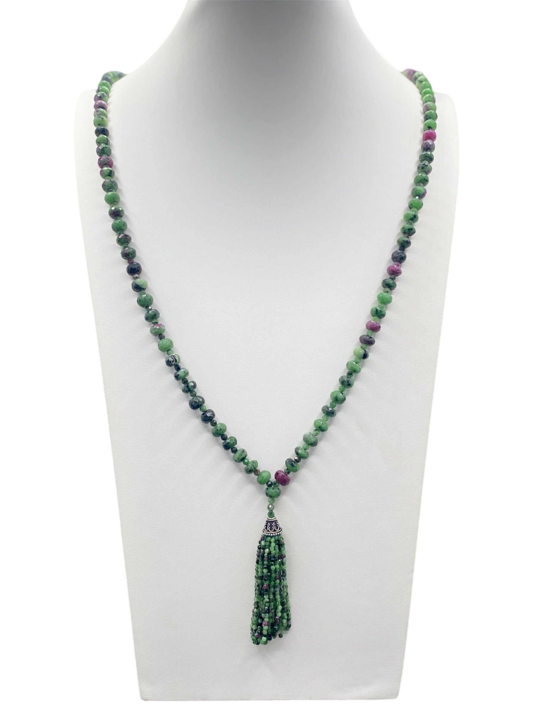 Unique Ruby Ziosite Faceted Mala Necklace