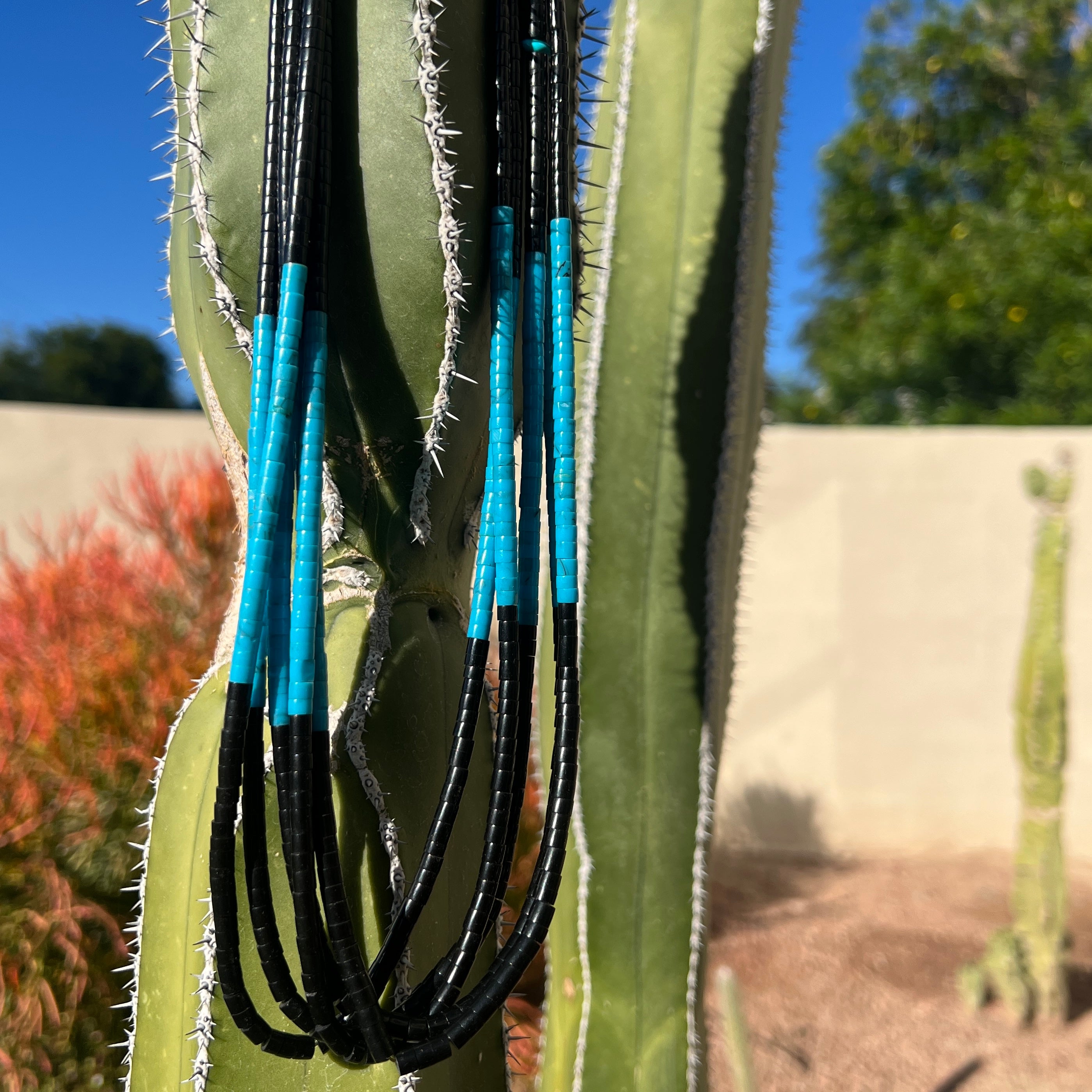 Turquoise and Black Jet Five Strand Necklace Santo Domingo