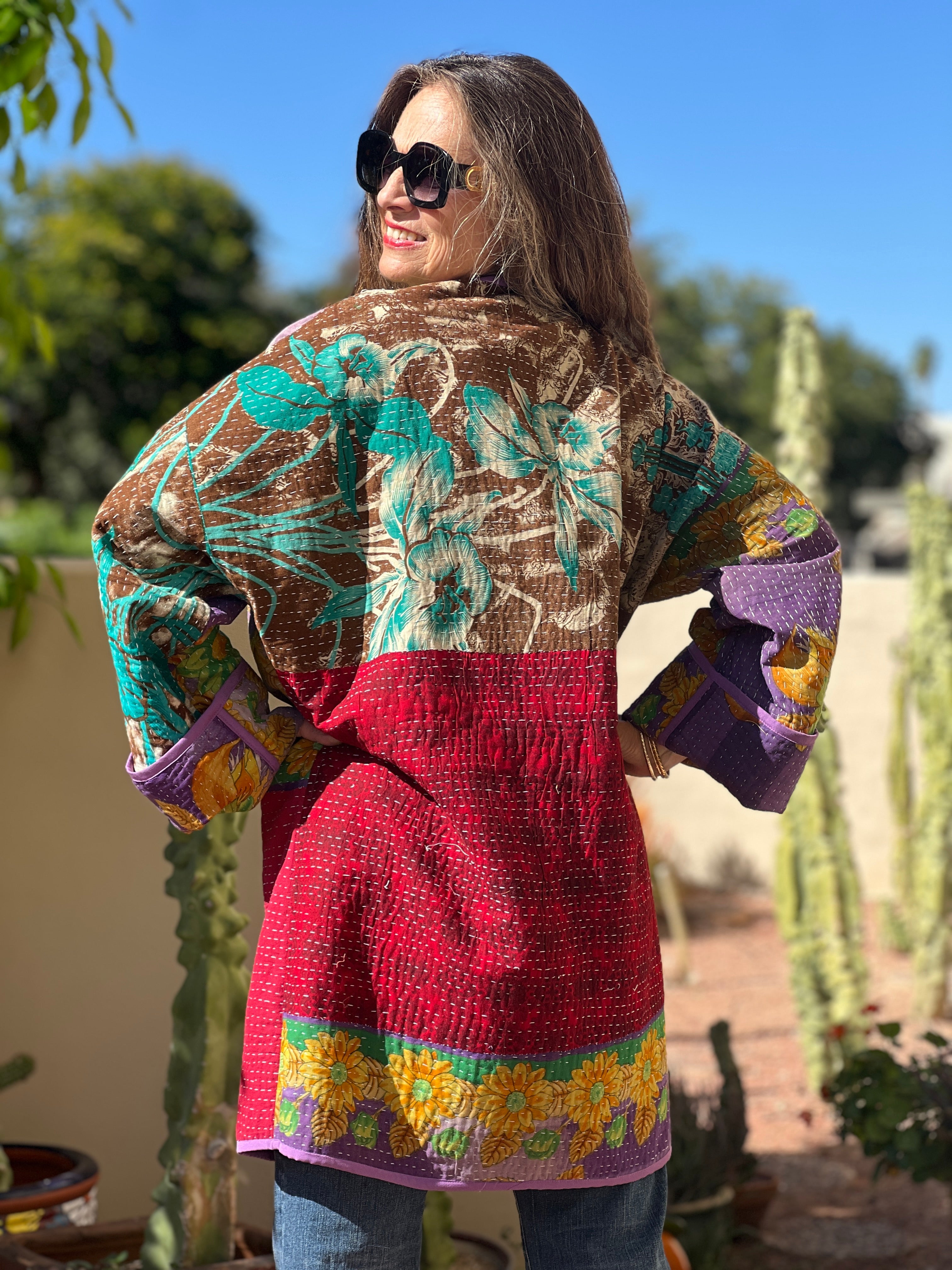 Malda Purple Floral Kantha Coat One of a Kind