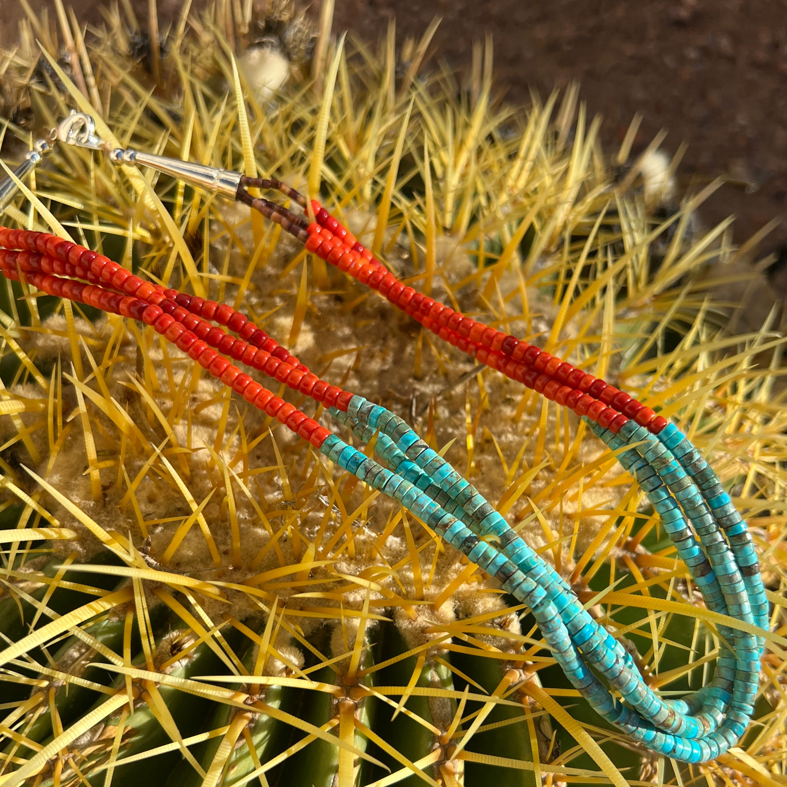Coral and Turquoise Three Strand Necklace Santo Domingo