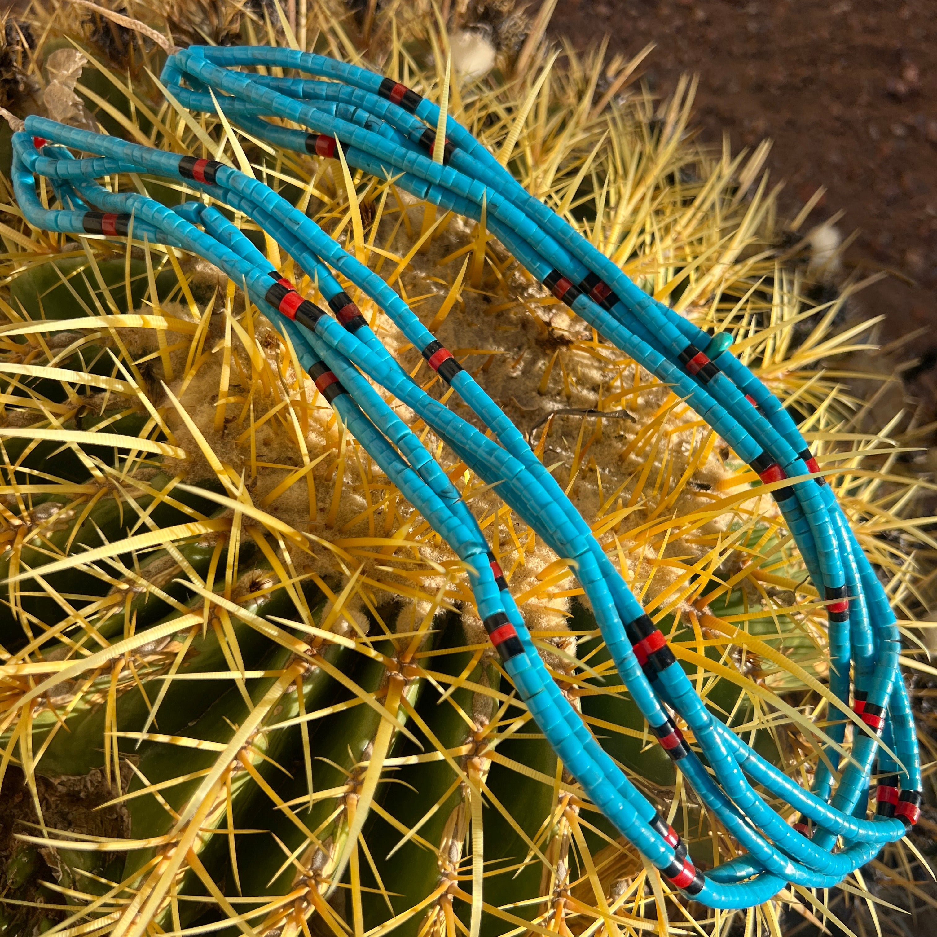 Turquoise, Coral, and Black Jet Necklace Santo Domingo