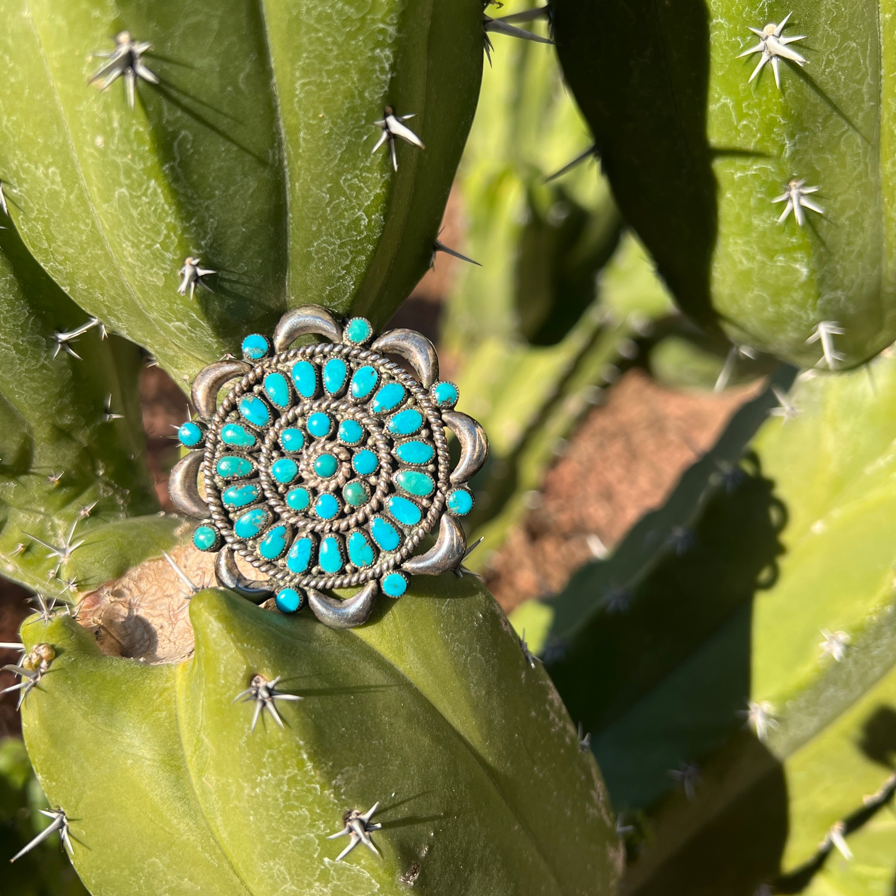 Vintage Zuni Turquoise Silver Pin Pendant Necklace