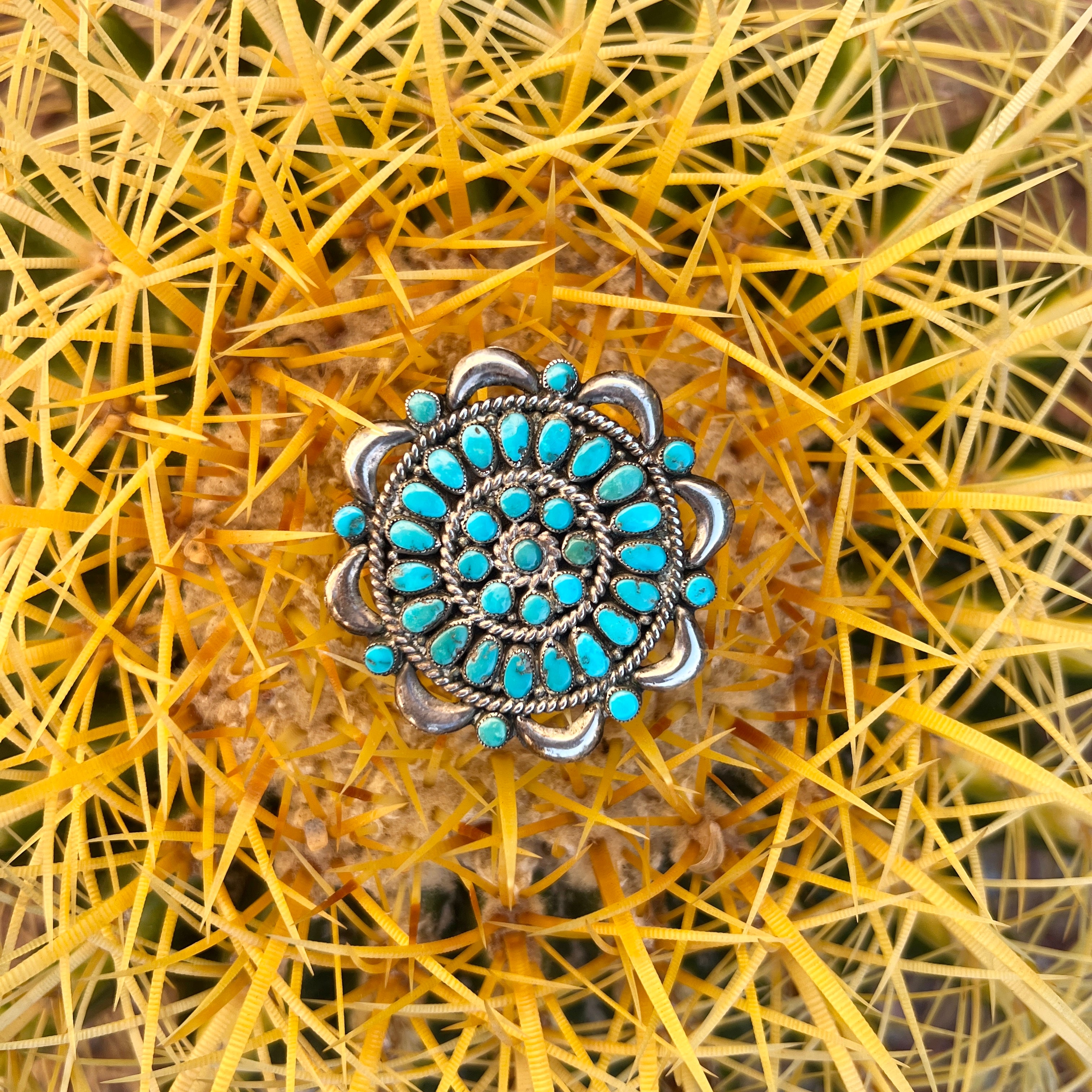 Vintage Zuni Turquoise Silver Pin Pendant Necklace