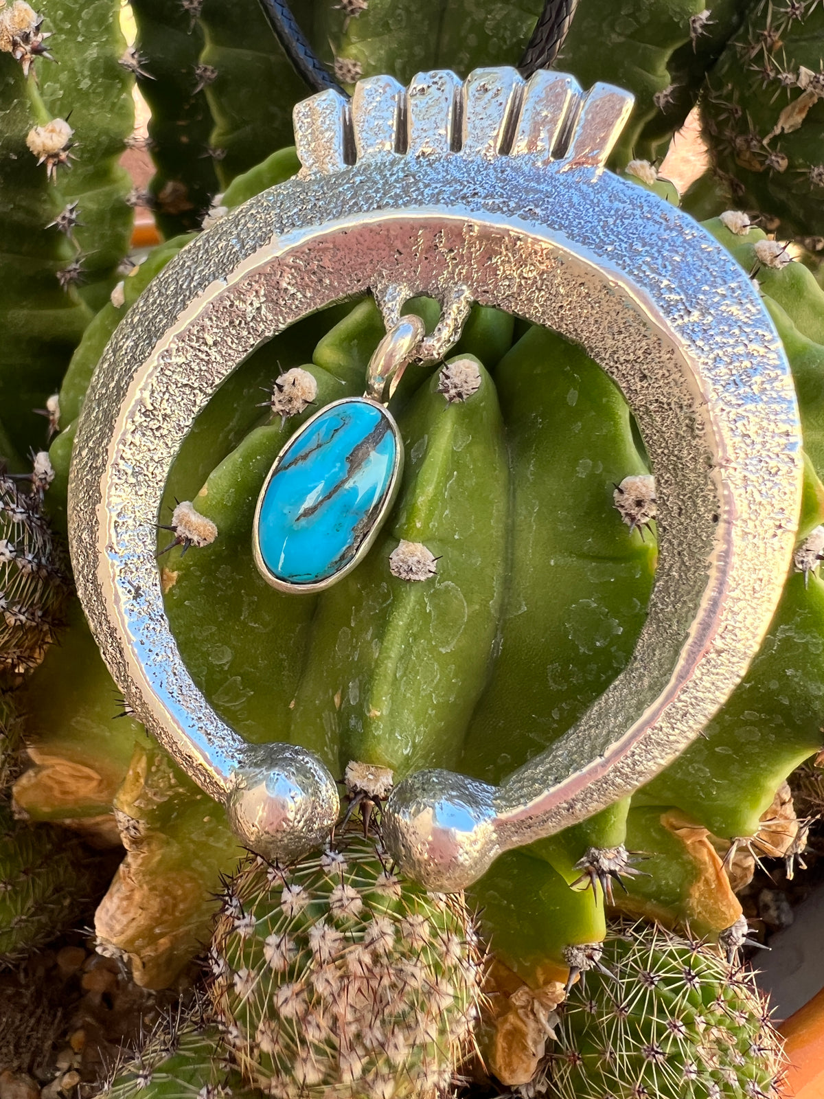 Navajo Silver Naja with Dangling Kingman Turquoise Pendant Necklace