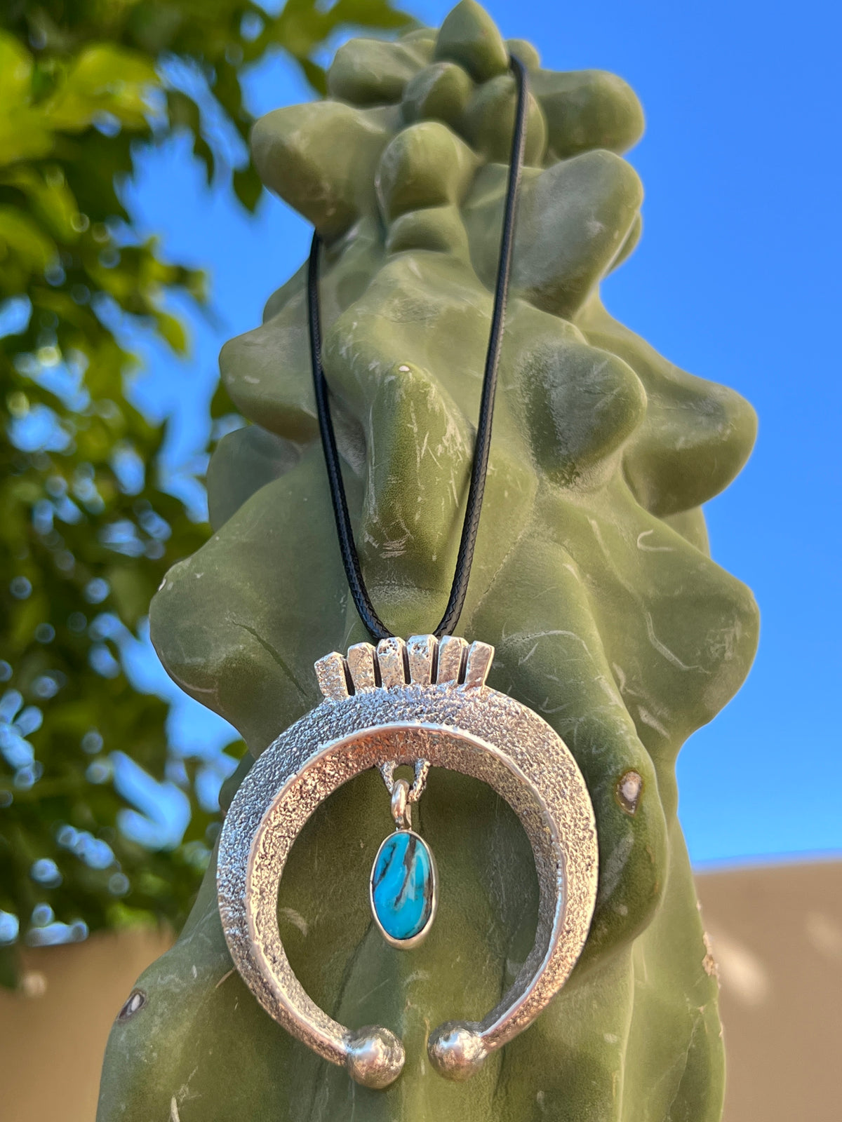 Navajo Silver Naja with Dangling Kingman Turquoise Pendant Necklace