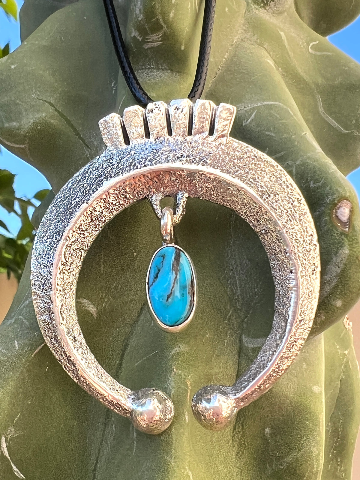 Navajo Silver Naja with Dangling Kingman Turquoise Pendant Necklace