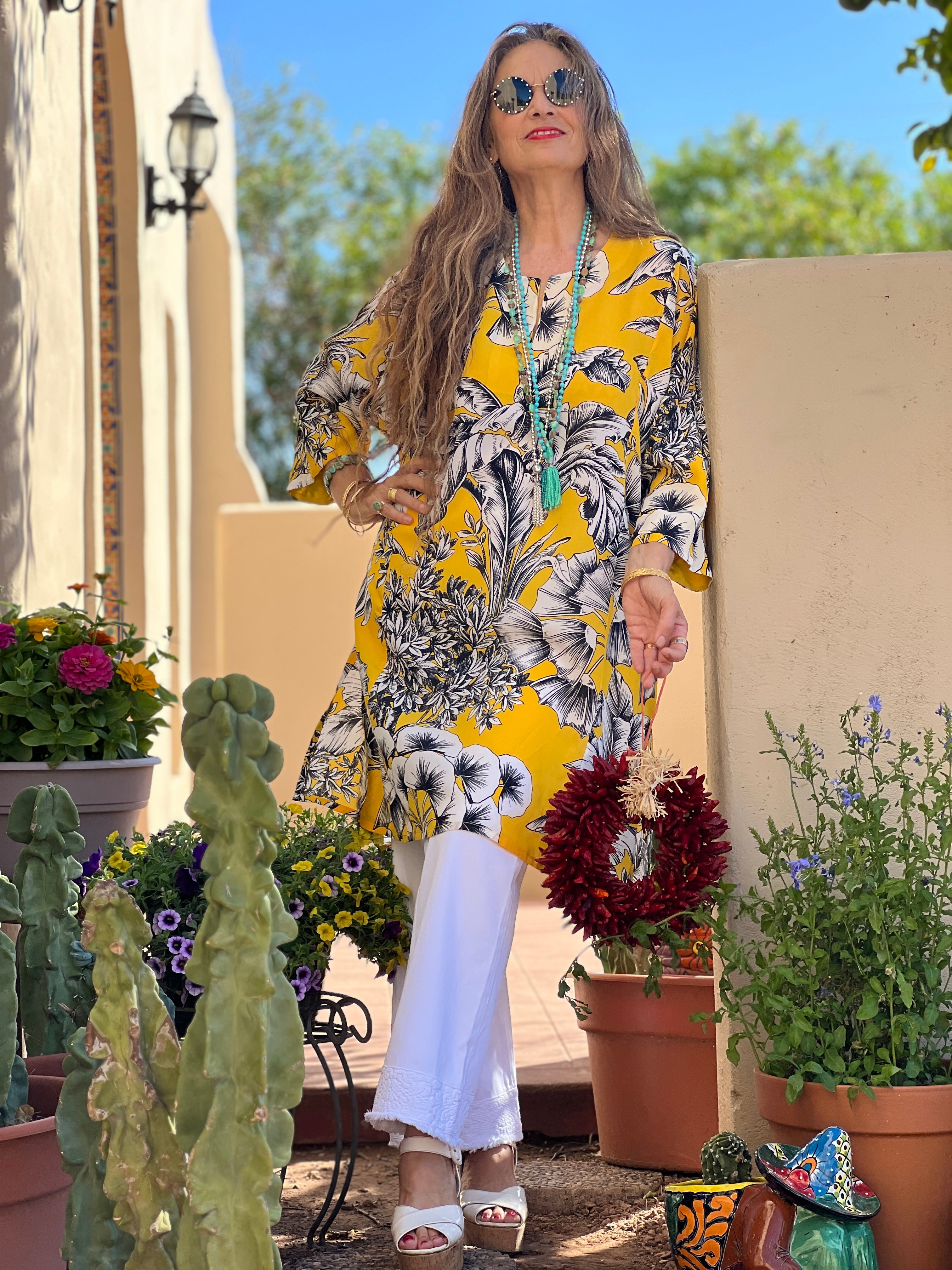 Giardino Giallo Italian Silk Midi Tunic