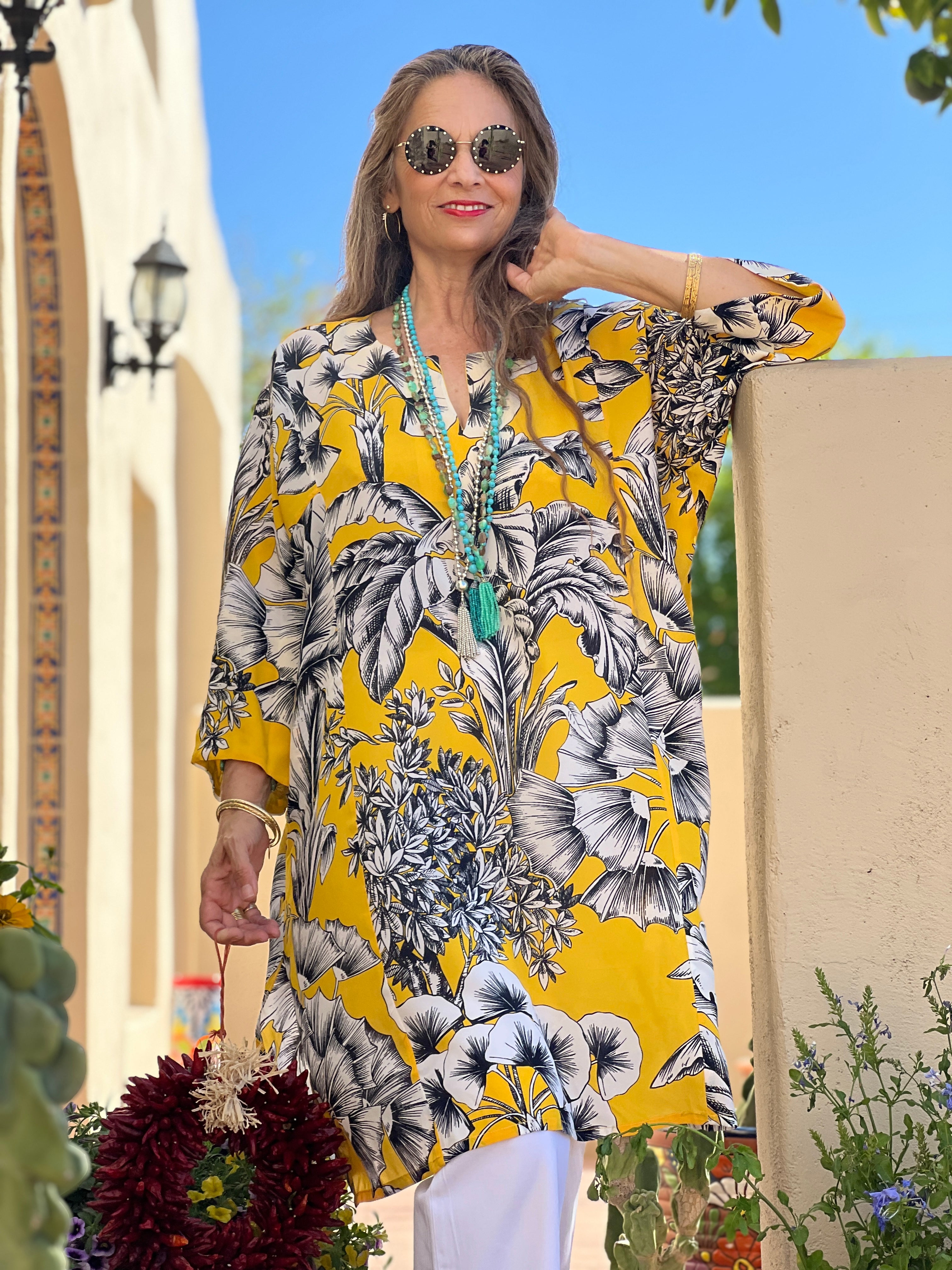 Giardino Giallo Italian Silk Midi Tunic