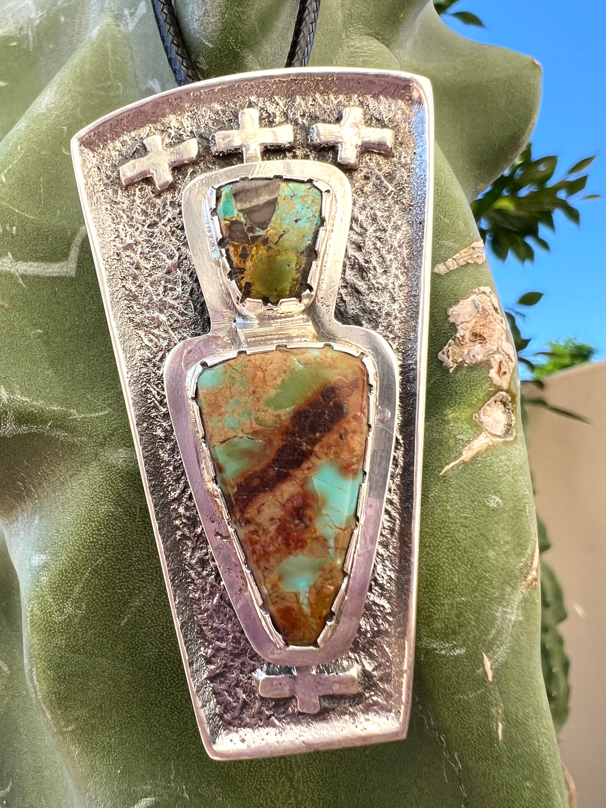 Navajo Yei Be Chei Silver and Royston Turquoise Pendant Necklace