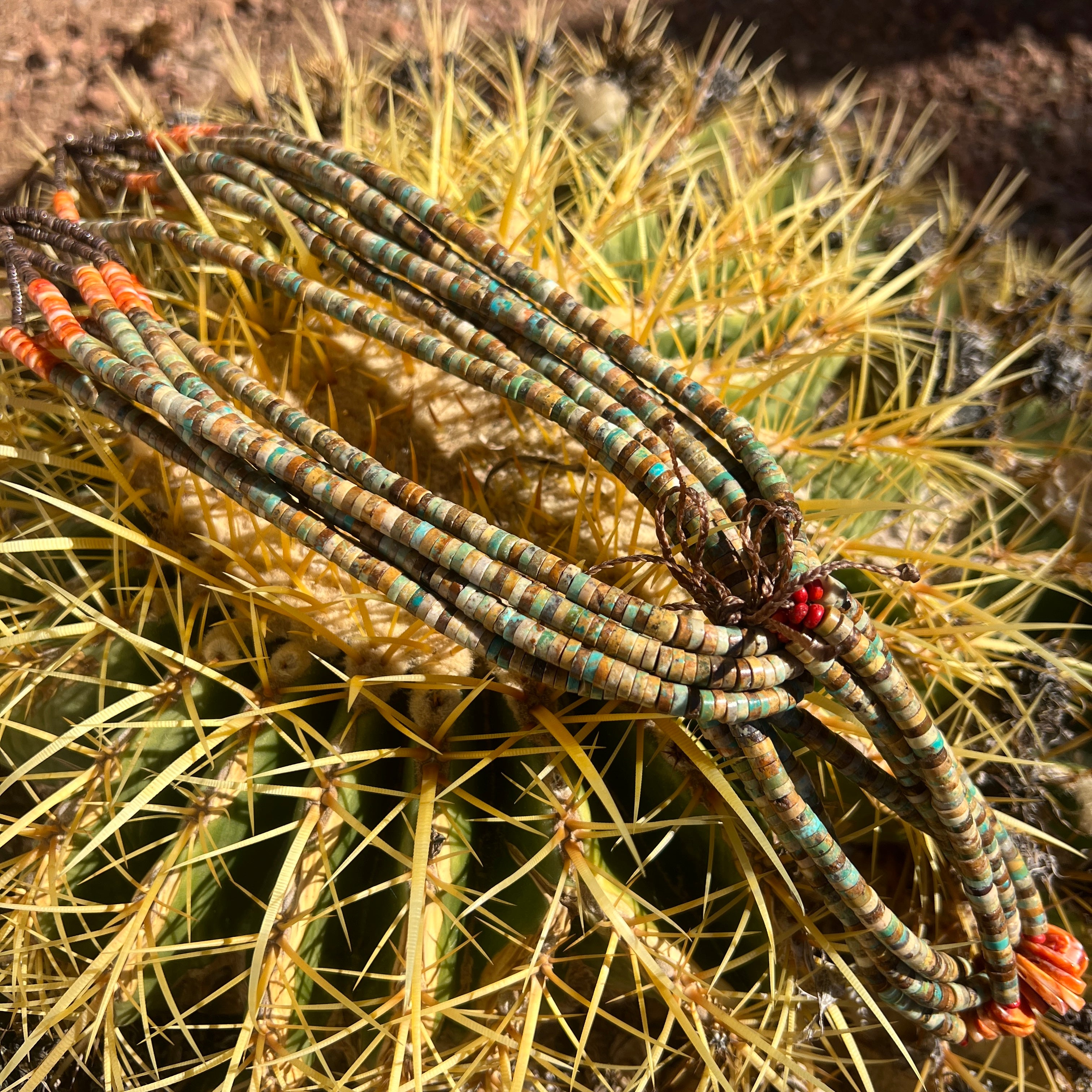 Green Cerillos Turquoise with Spiny Oyster Shell Jacla Necklace Santo Domingo