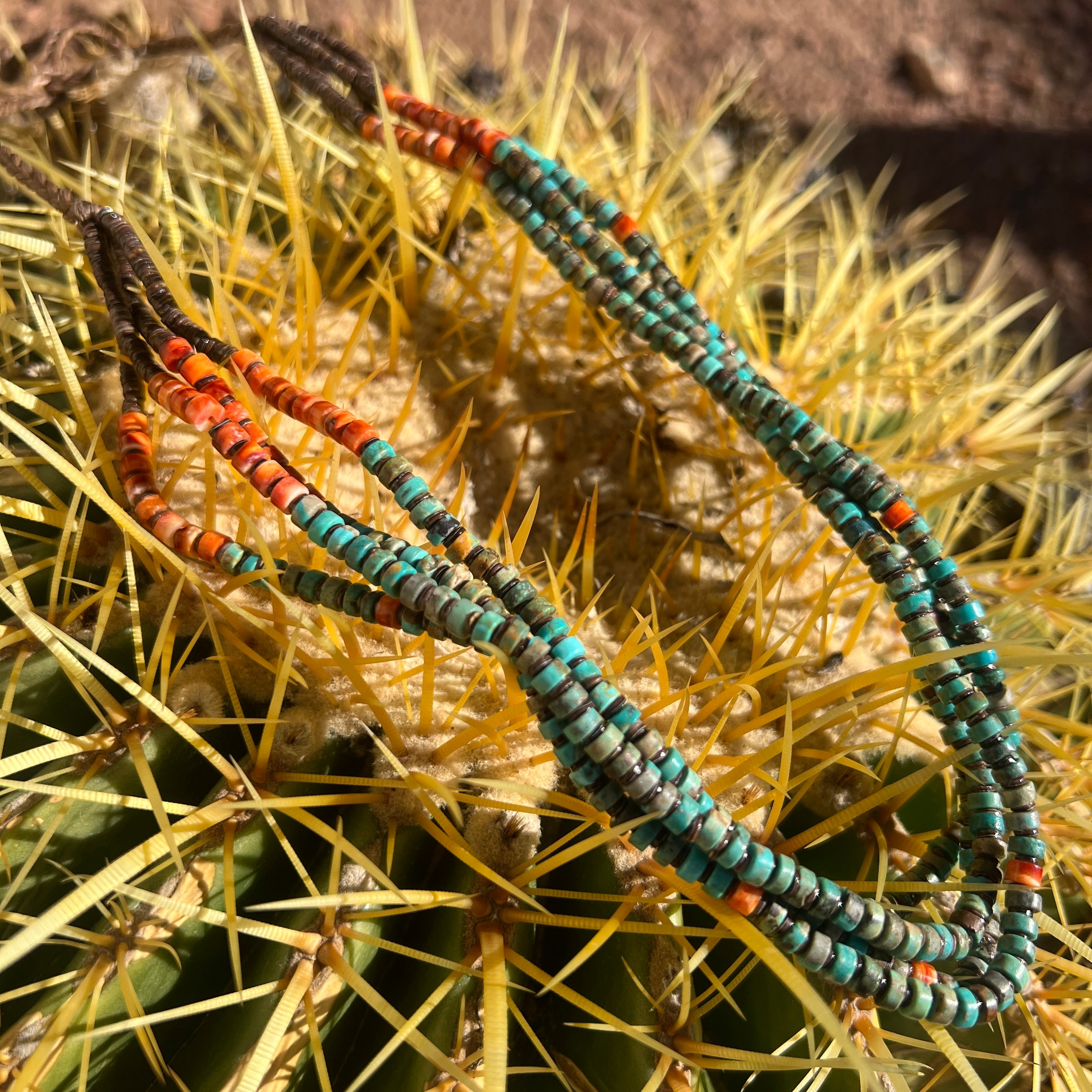 Nevada Green Turquoise with Orange Spiny Oyster, Baby Olive and Heishi Shell Necklace Santo Domingo