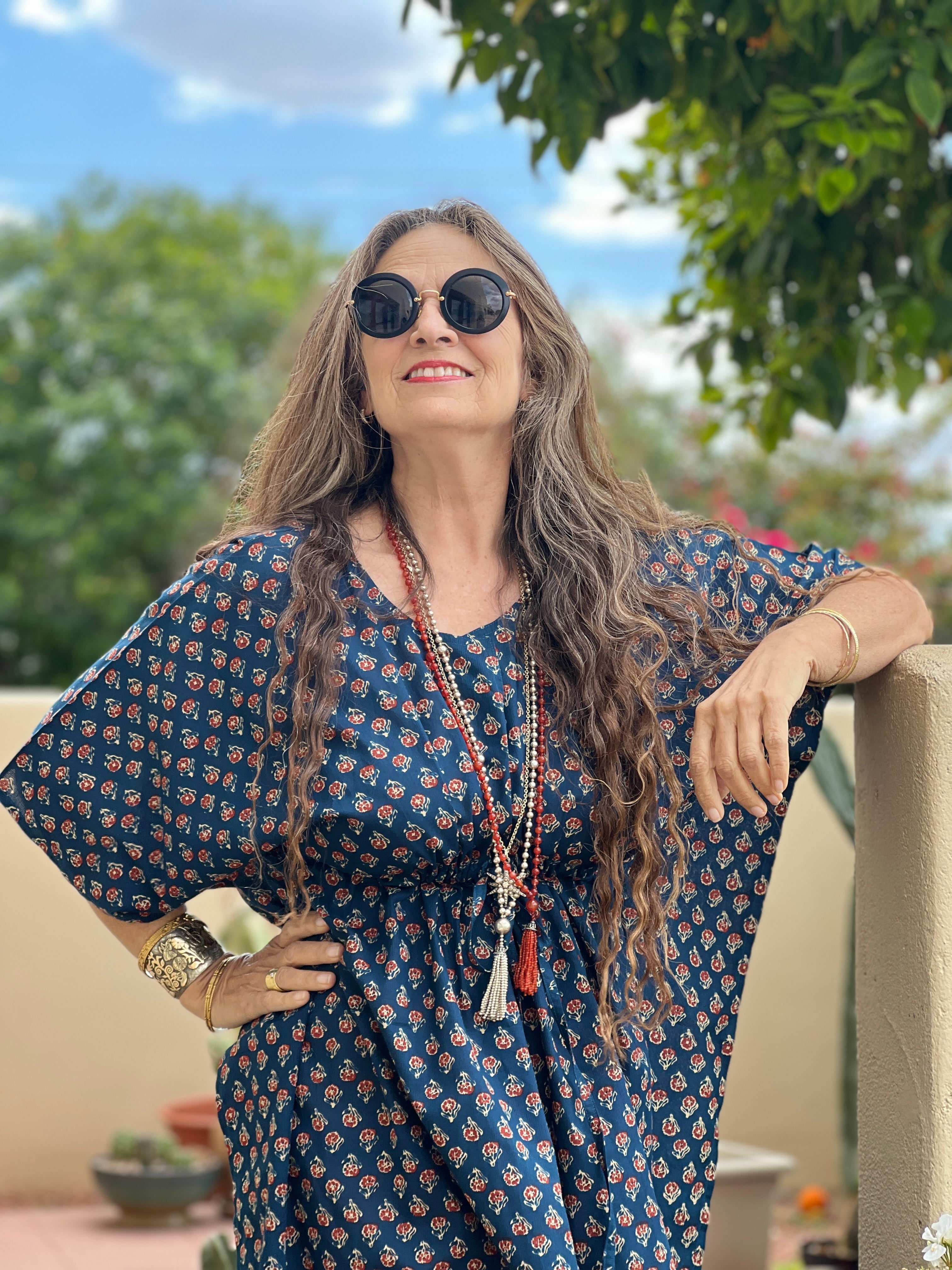Maximillian Floral Midi Cotton Kaftan Dress