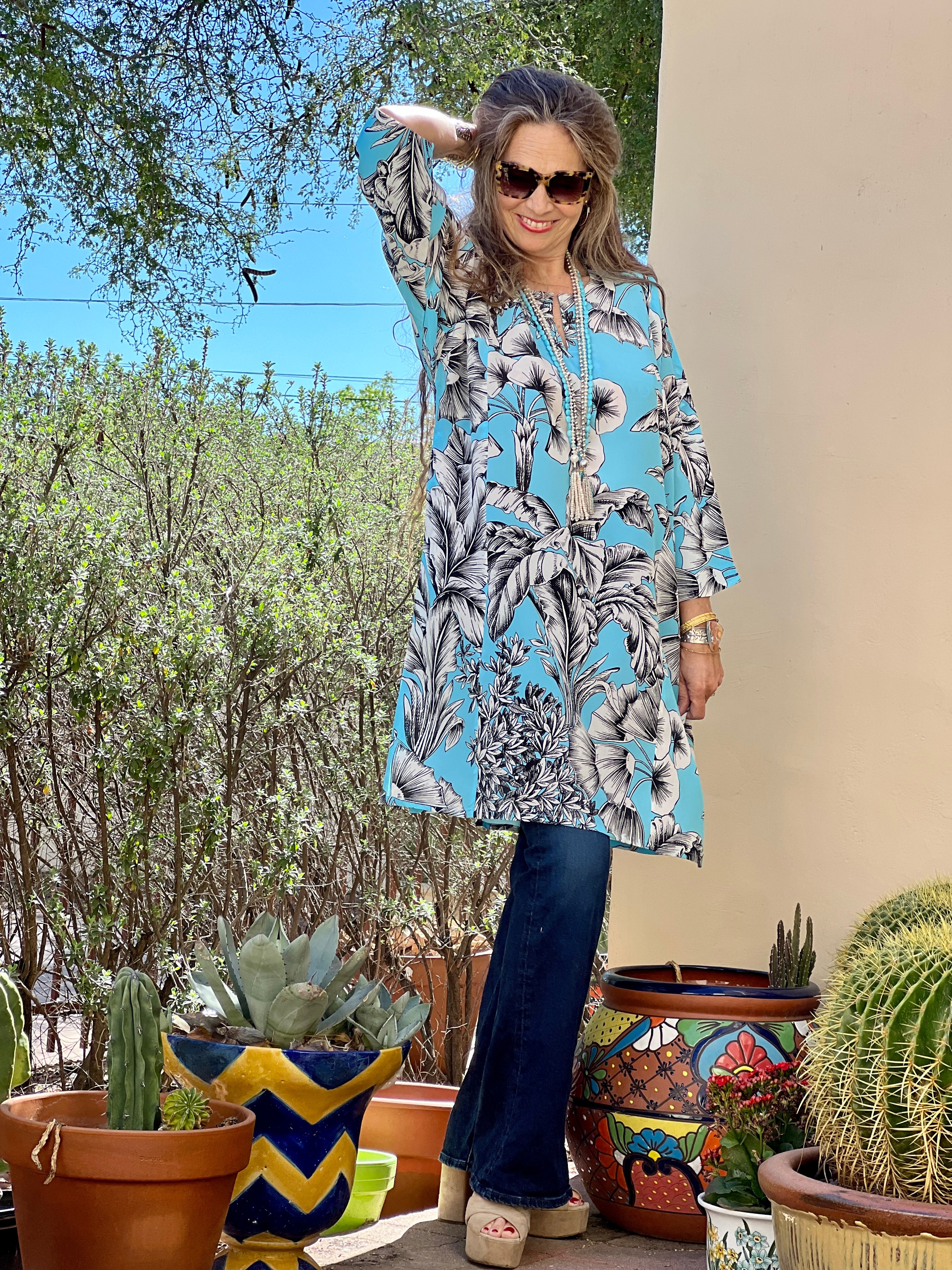 Giardino Azzurro Italian Silk Tunic 2-4 weeks on Backorder