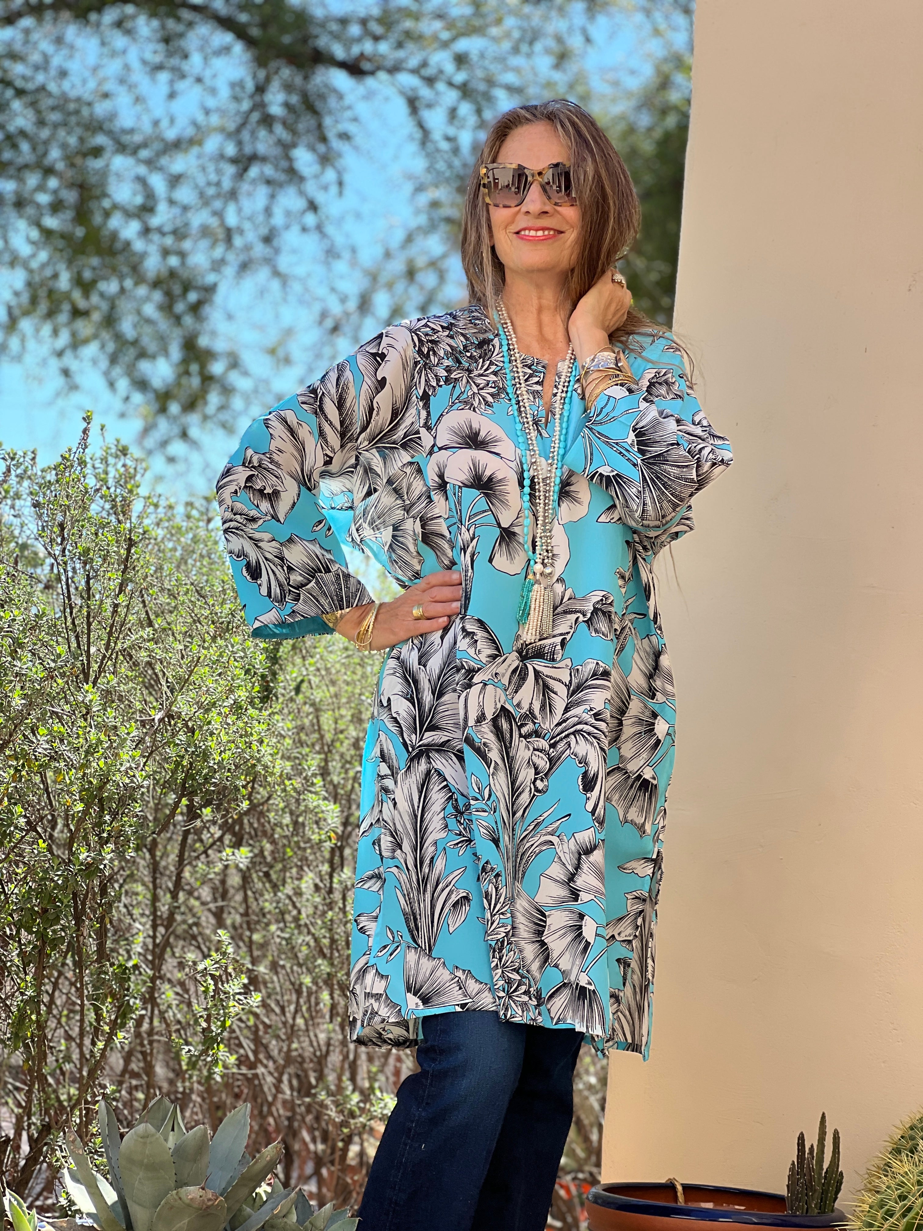 Giardino Azzurro Italian Silk Tunic