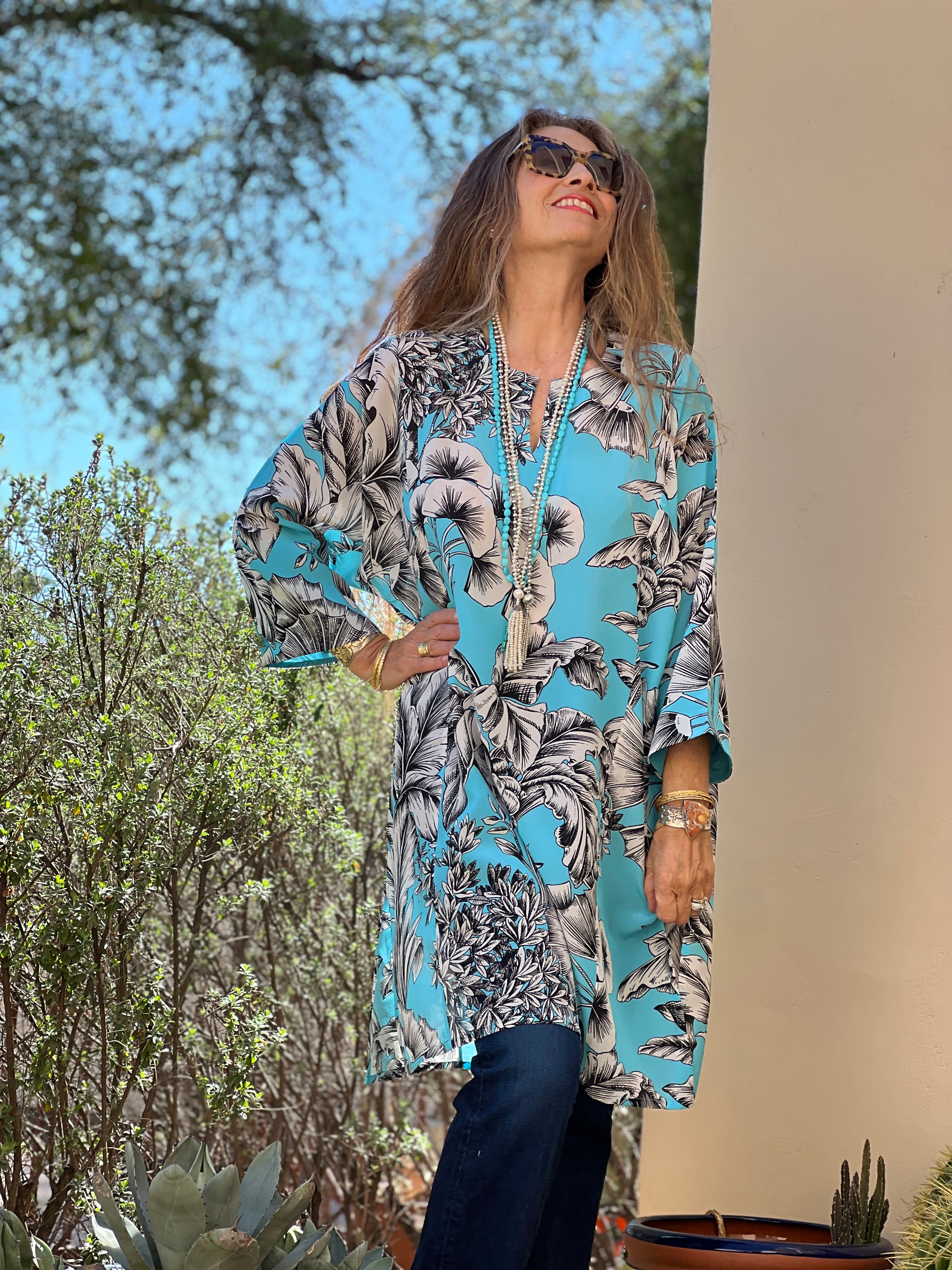 Giardino Azzurro Italian Silk Tunic