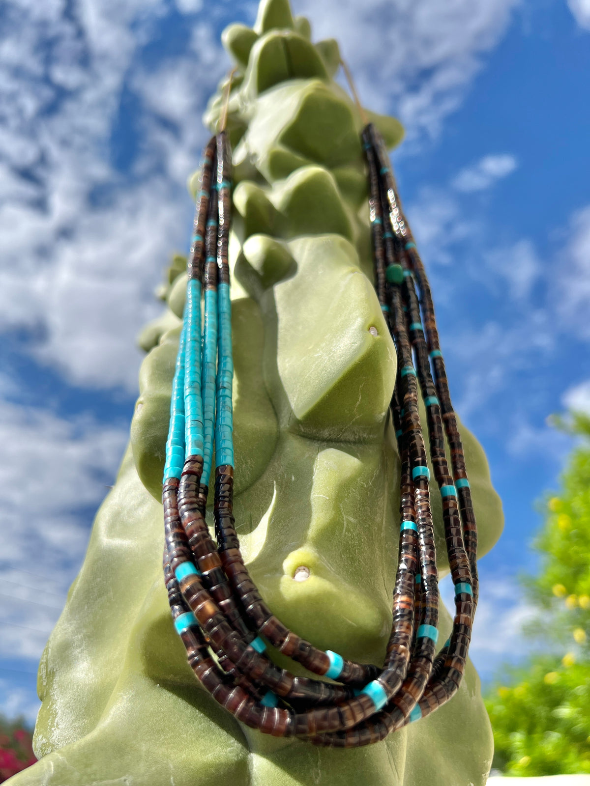 Turquoise and Tiger's Eye Santo Domingo Necklace Five Strands