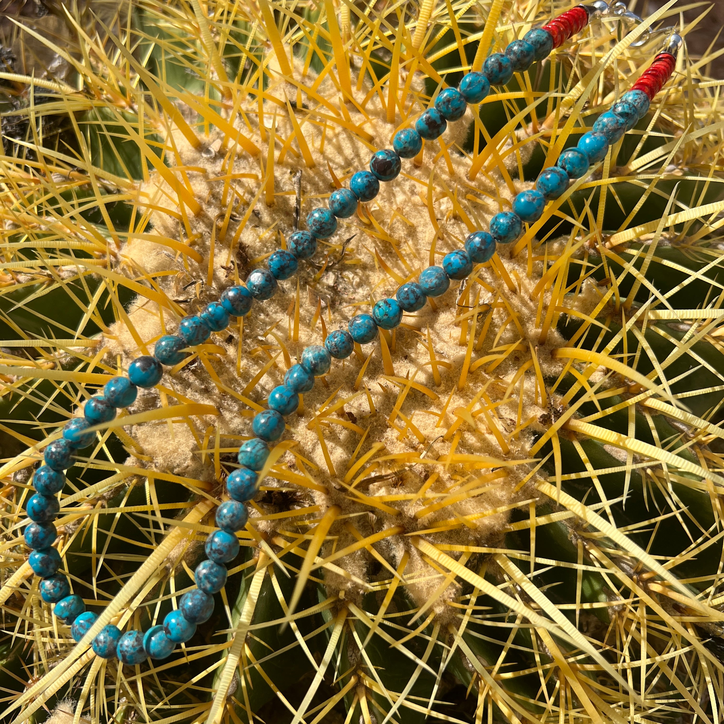 Turquoise with Red Spiny Oyster Shell Necklace Santo Domingo