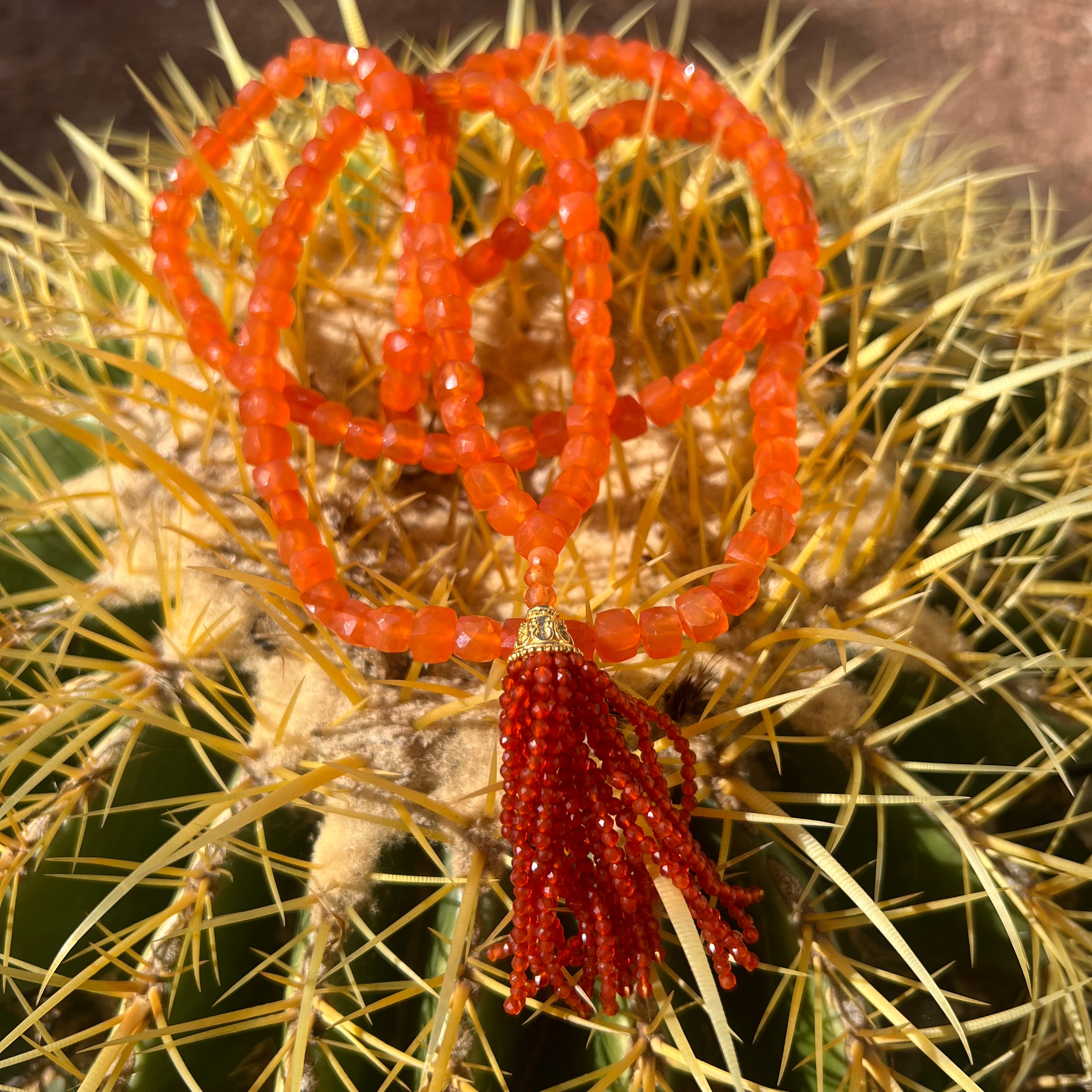 Faceted Carnelian Tassel Mala Necklace