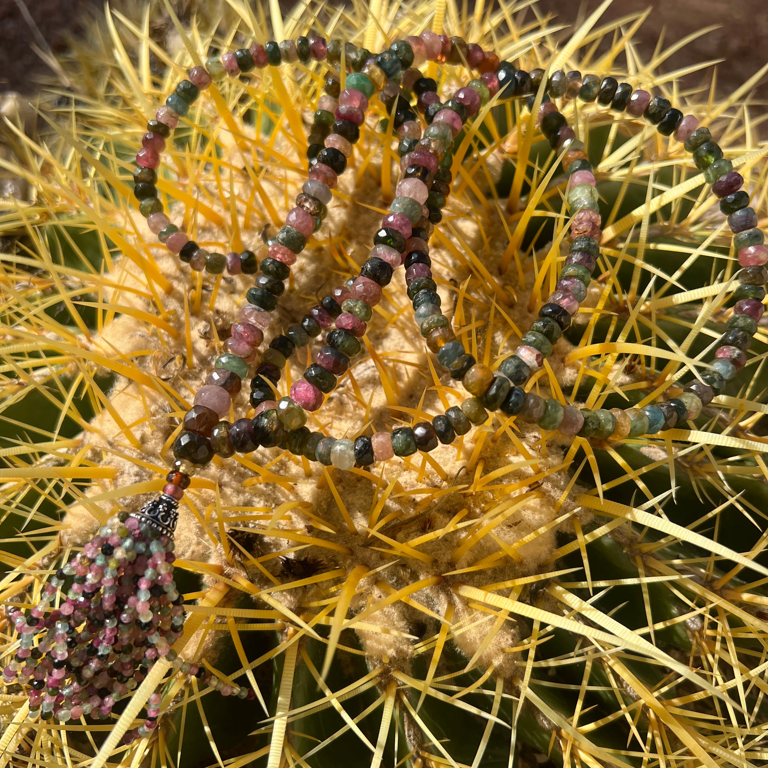 Graduated Rare Watermelon Tourmaline Tassel Mala Necklace