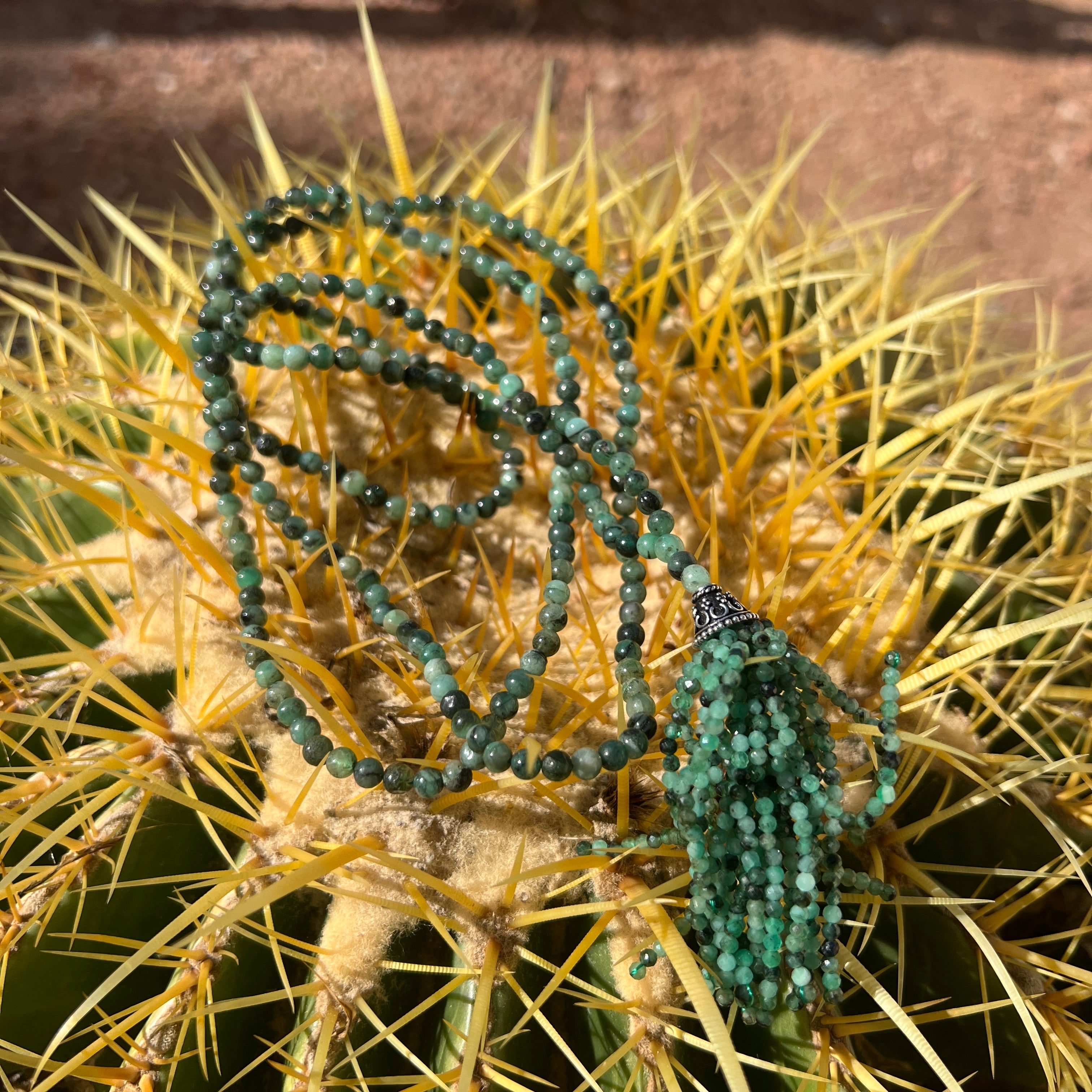 Unique Emerald Tassel Mala Necklace
