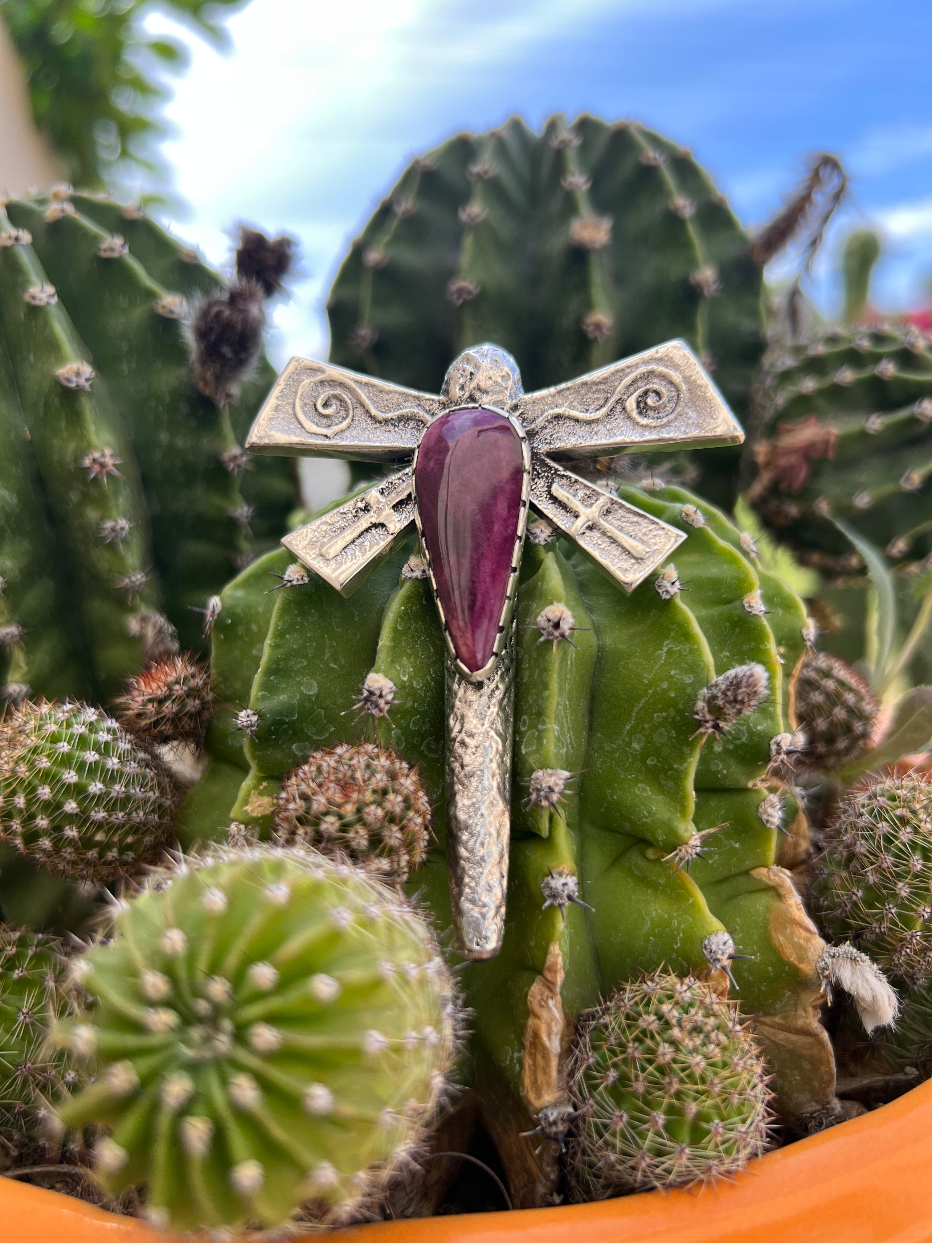 Navajo Sterling Silver and Purple Spiny Oyster Dragonfly
