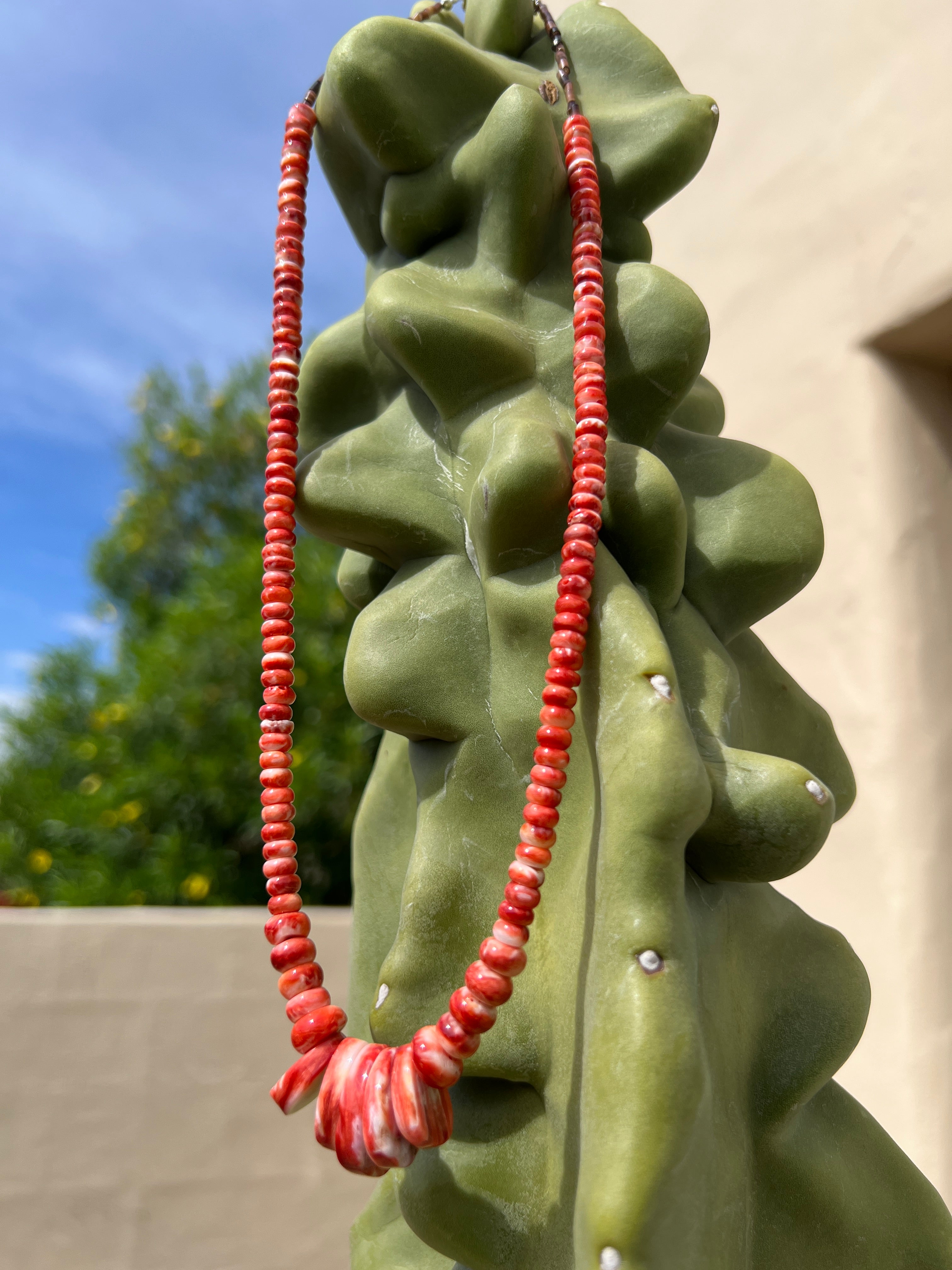 Rare Red Spiny Oyster and Heishi Santo Domingo Necklace