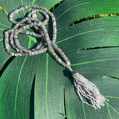 Luminous Labradorite Tassel Mala Necklace