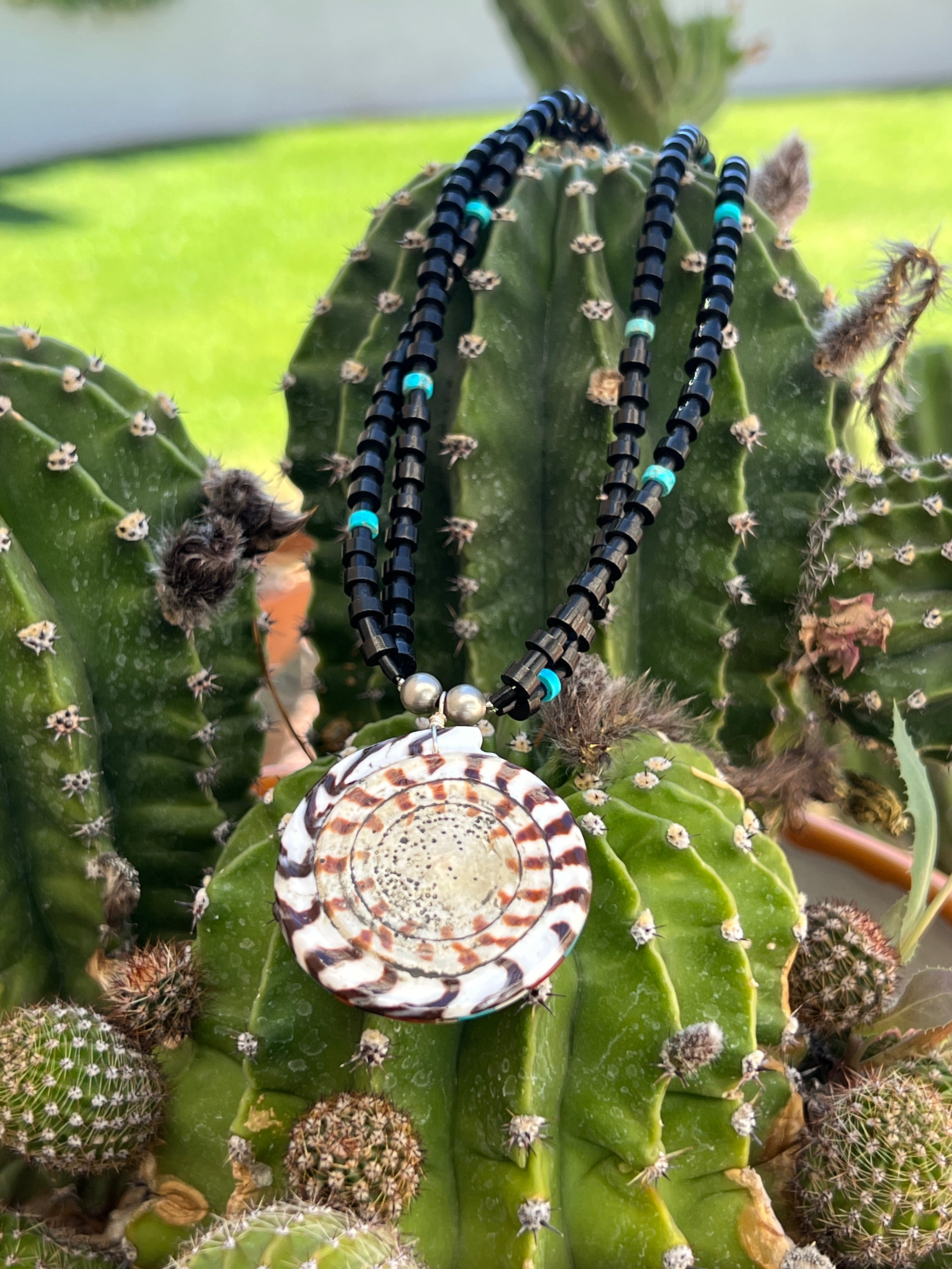 Mosaic Turquoise Inlay Shell Necklace Santo Domingo Reversible