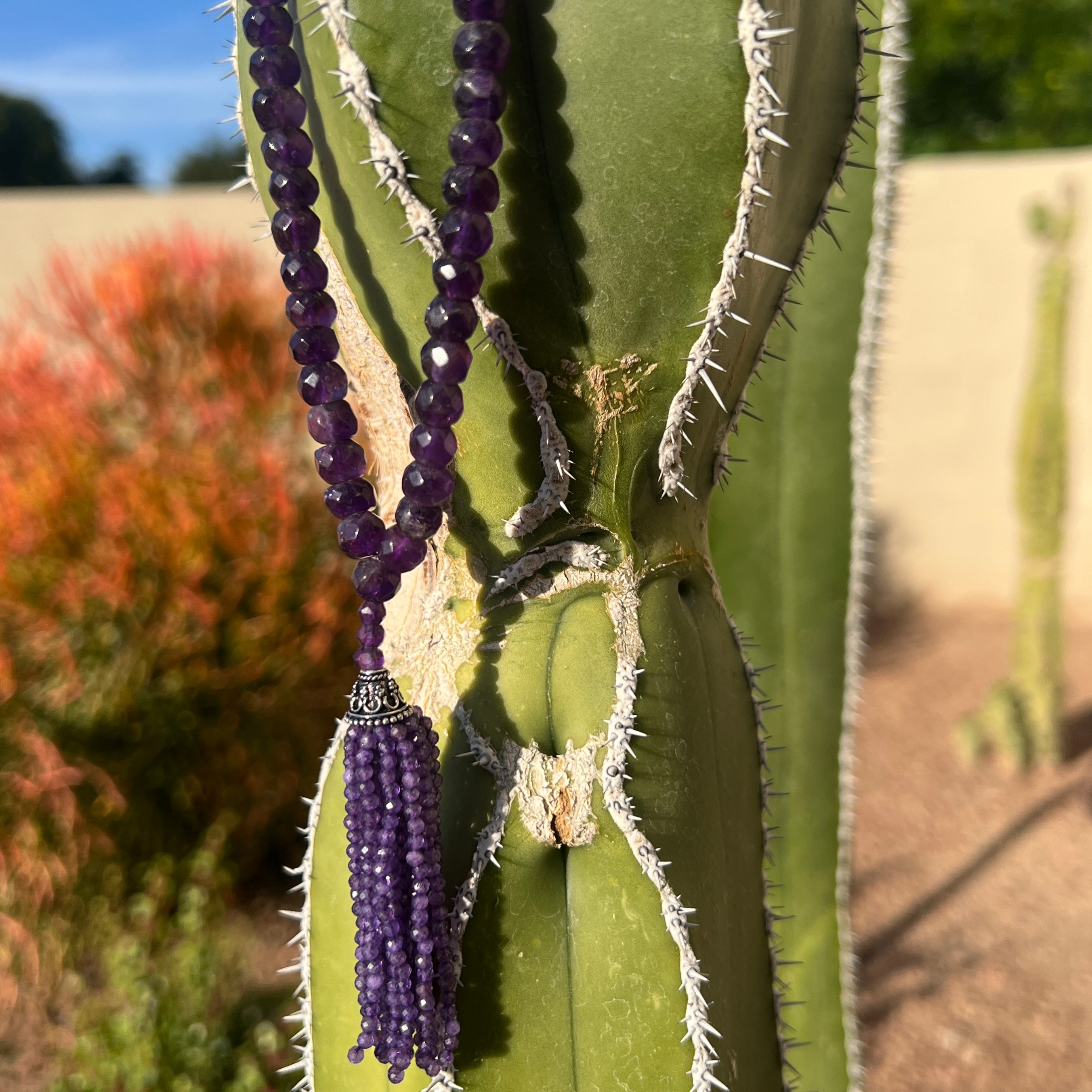 Faceted Amethyst Tassel Mala Necklace