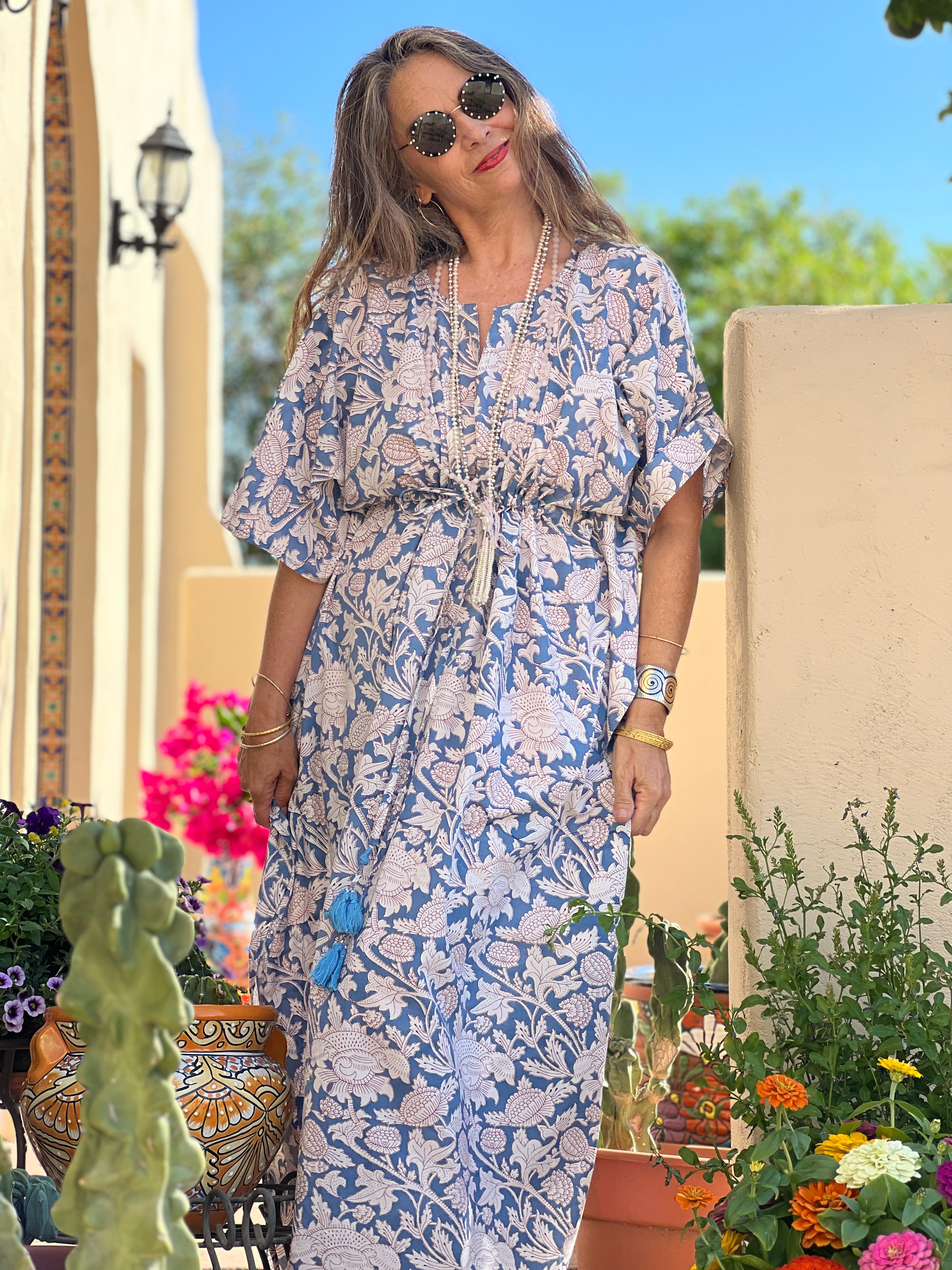 Laura Pewter Floral Maxi Kaftan Dress