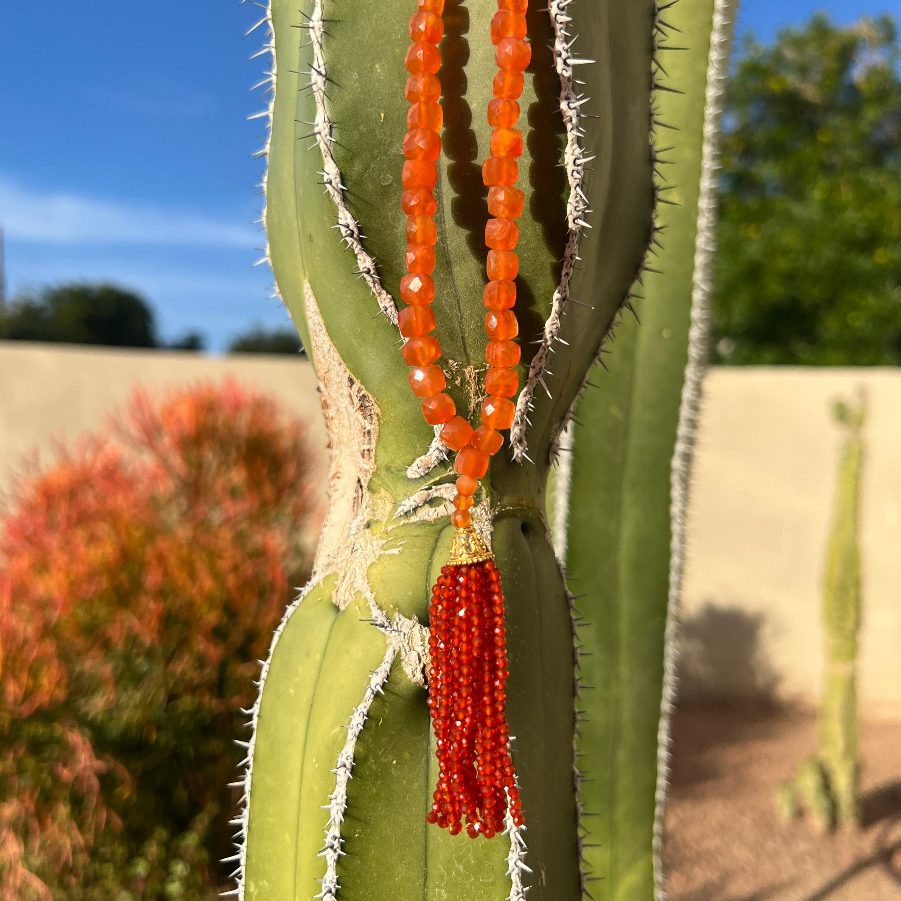 Faceted Carnelian Tassel Mala Necklace