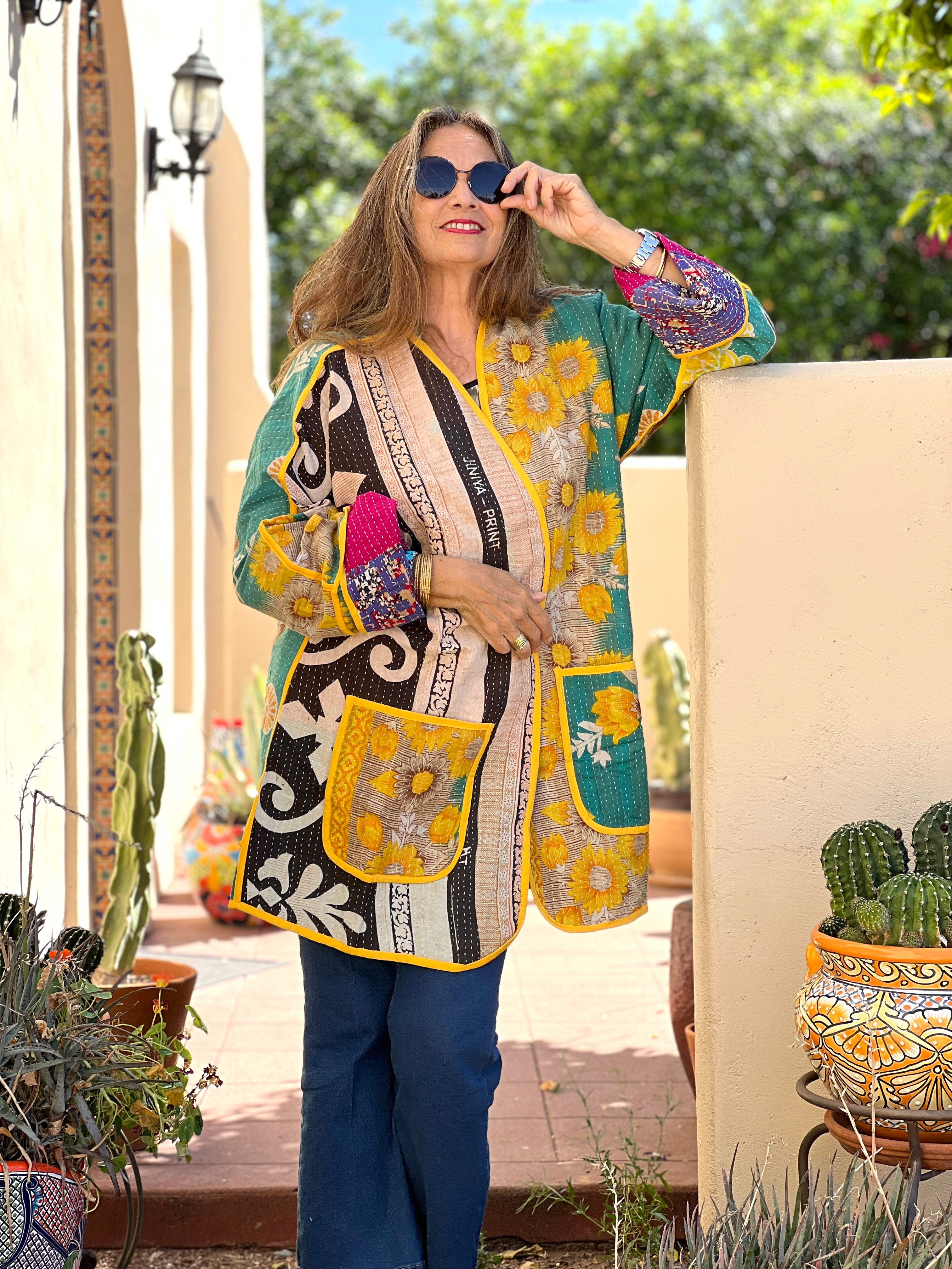 Turchia Turquoise Kantha Coat One of a Kind