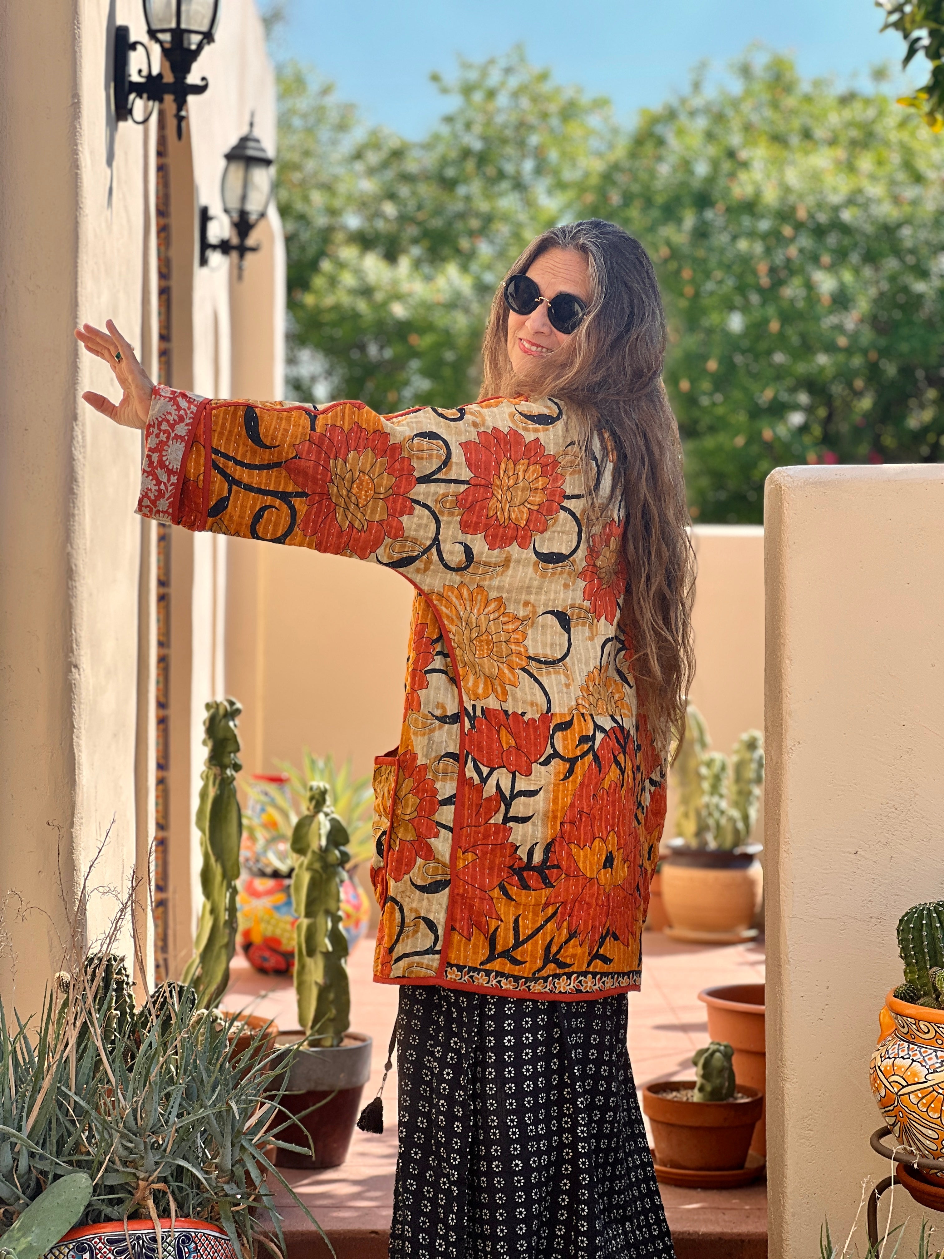 Sunshine Suriya Floral Cotton Kantha Coat