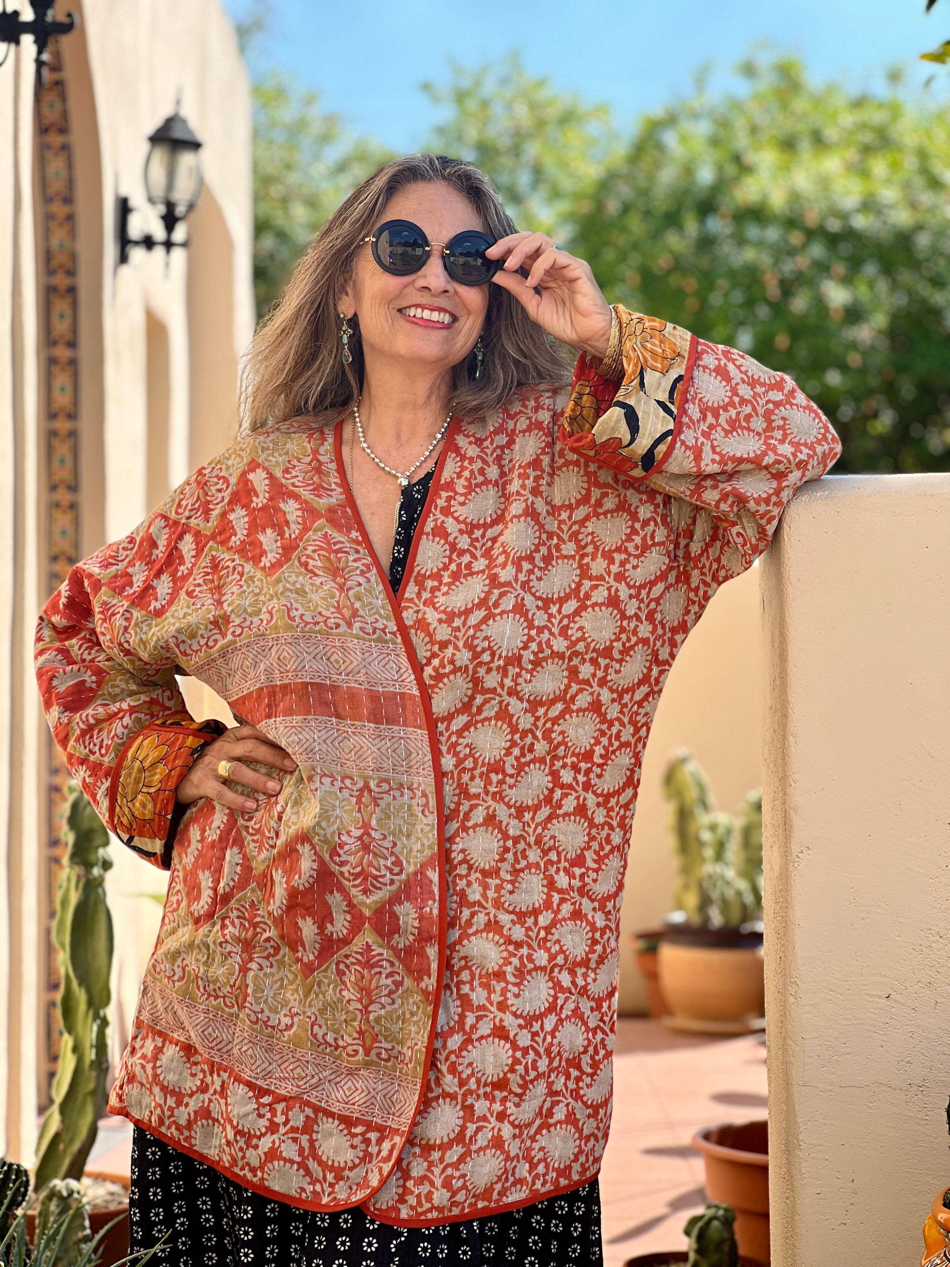 Sunshine Suriya Floral Cotton Kantha Coat