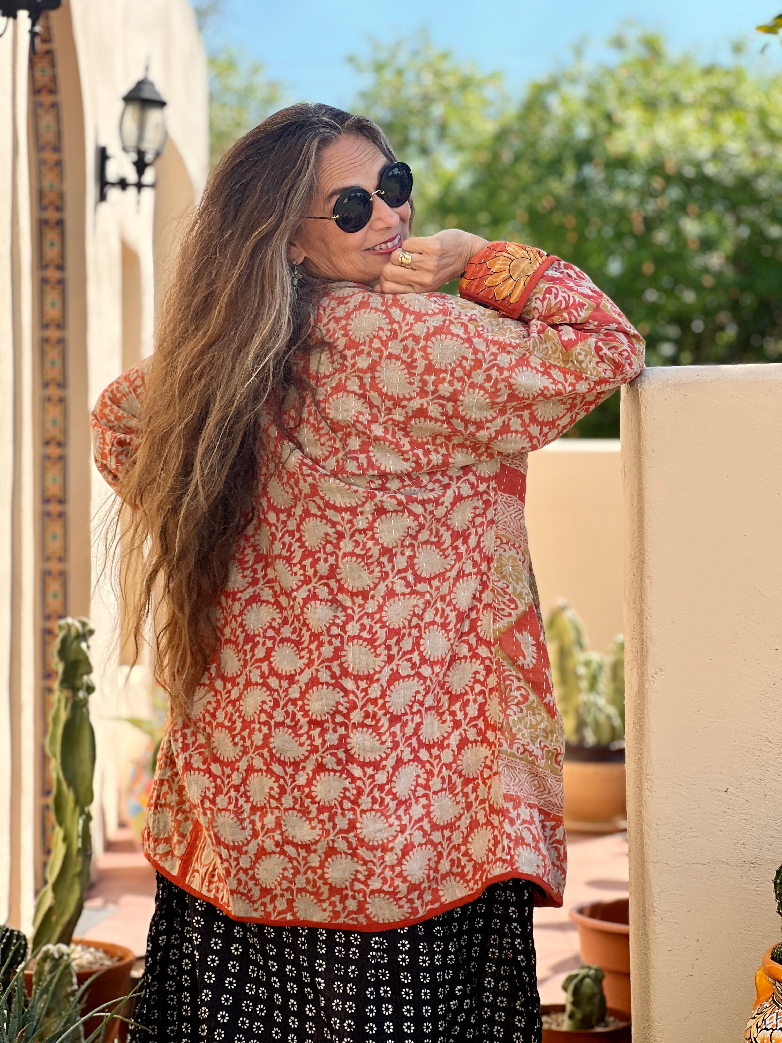 Sunshine Suriya Floral Cotton Kantha Coat