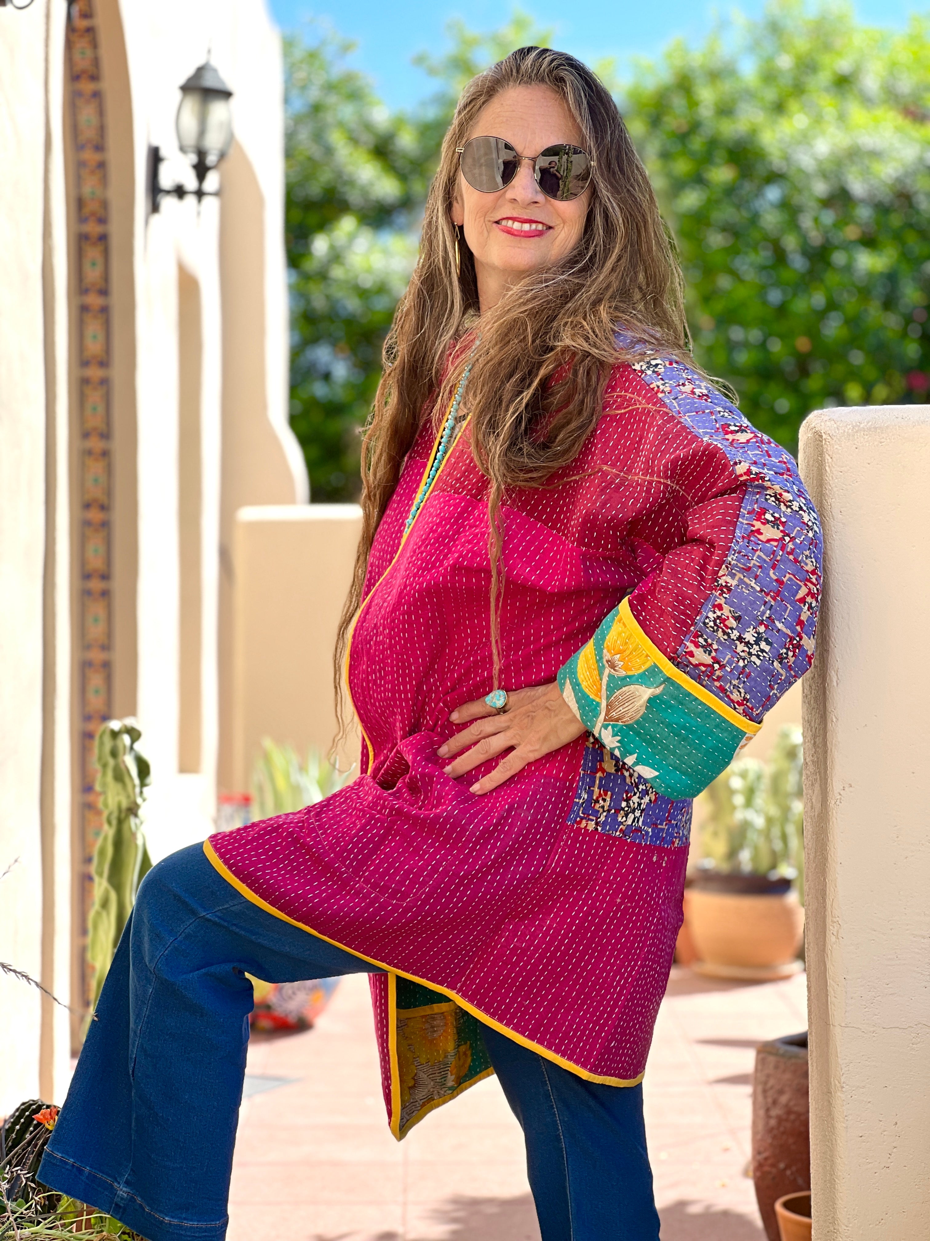 Turchia Turquoise Kantha Coat One of a Kind