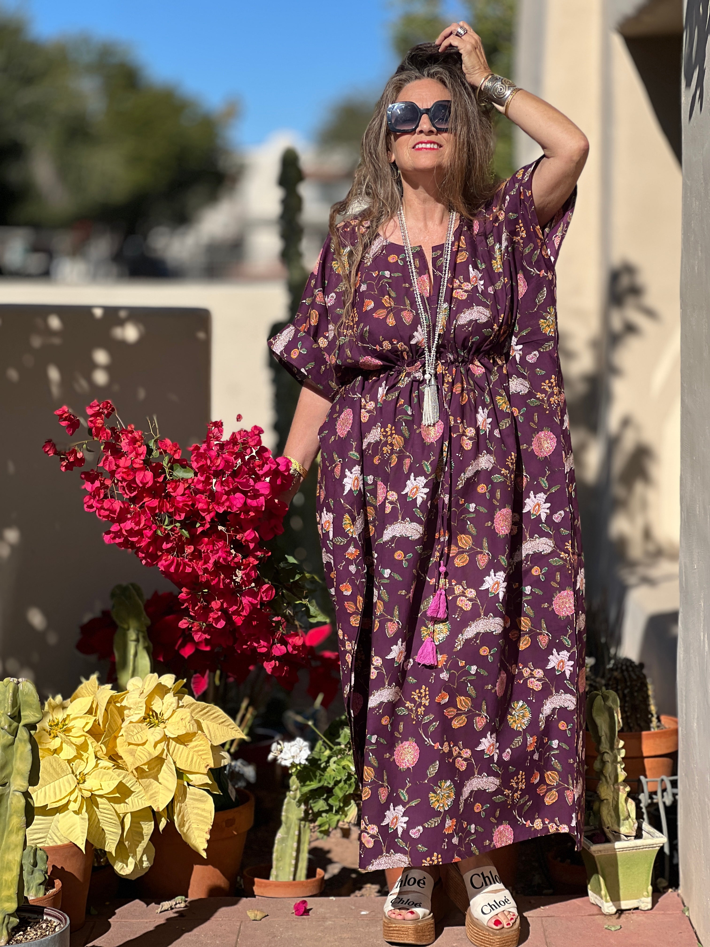 Alex Plum Floral Maxi Kaftan Dress