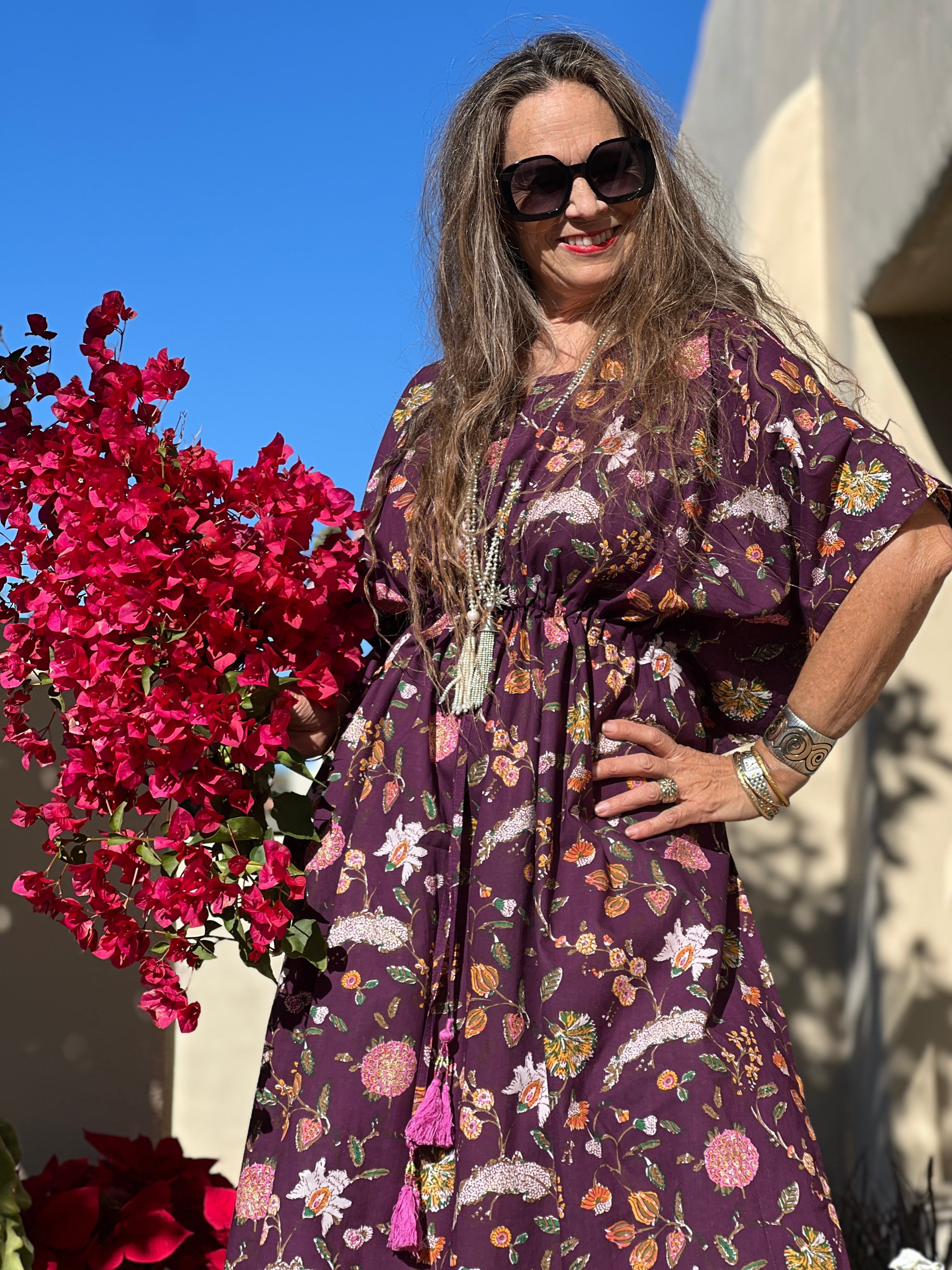 Alex Plum Floral Maxi Kaftan Dress