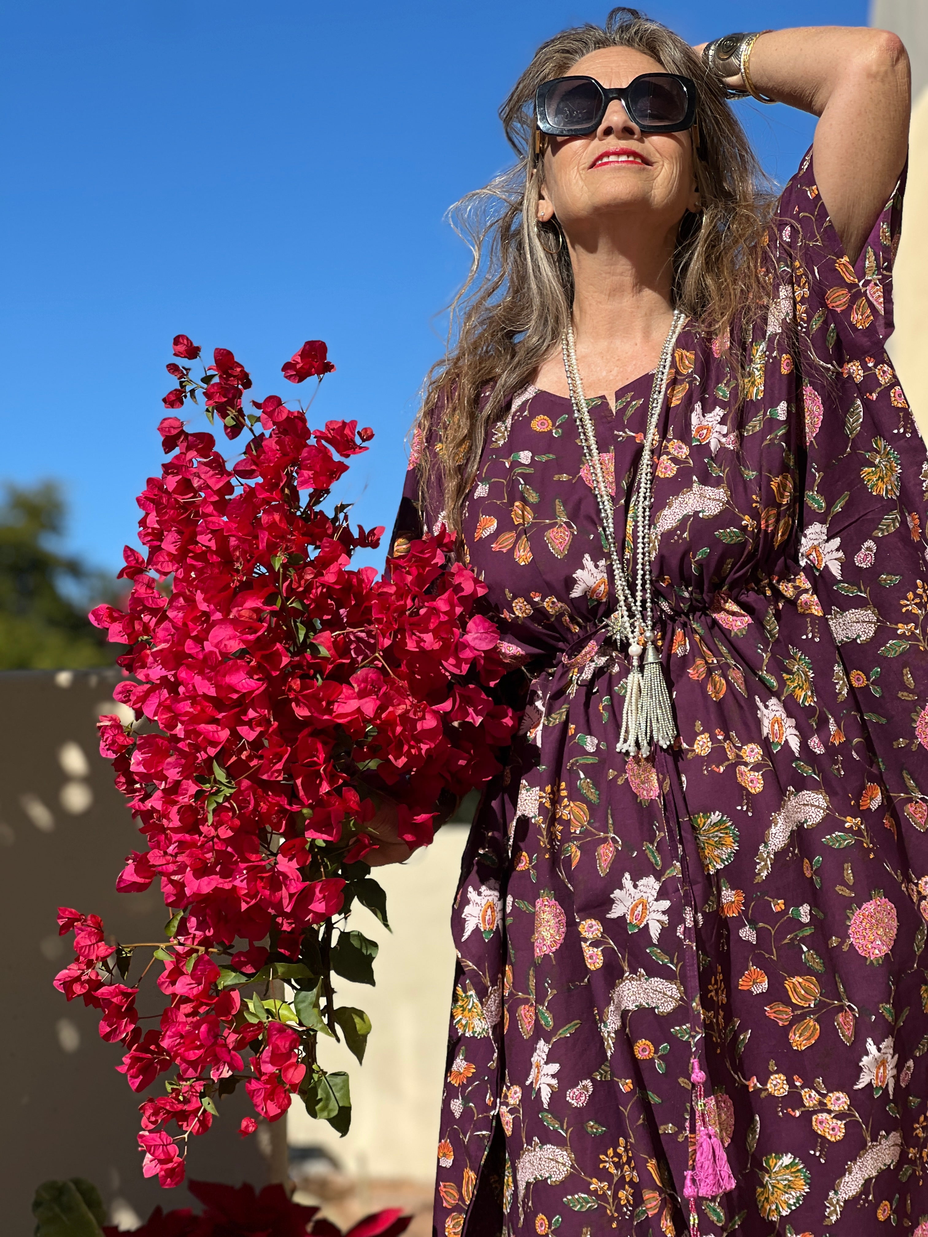 Alex Plum Floral Maxi Kaftan Dress