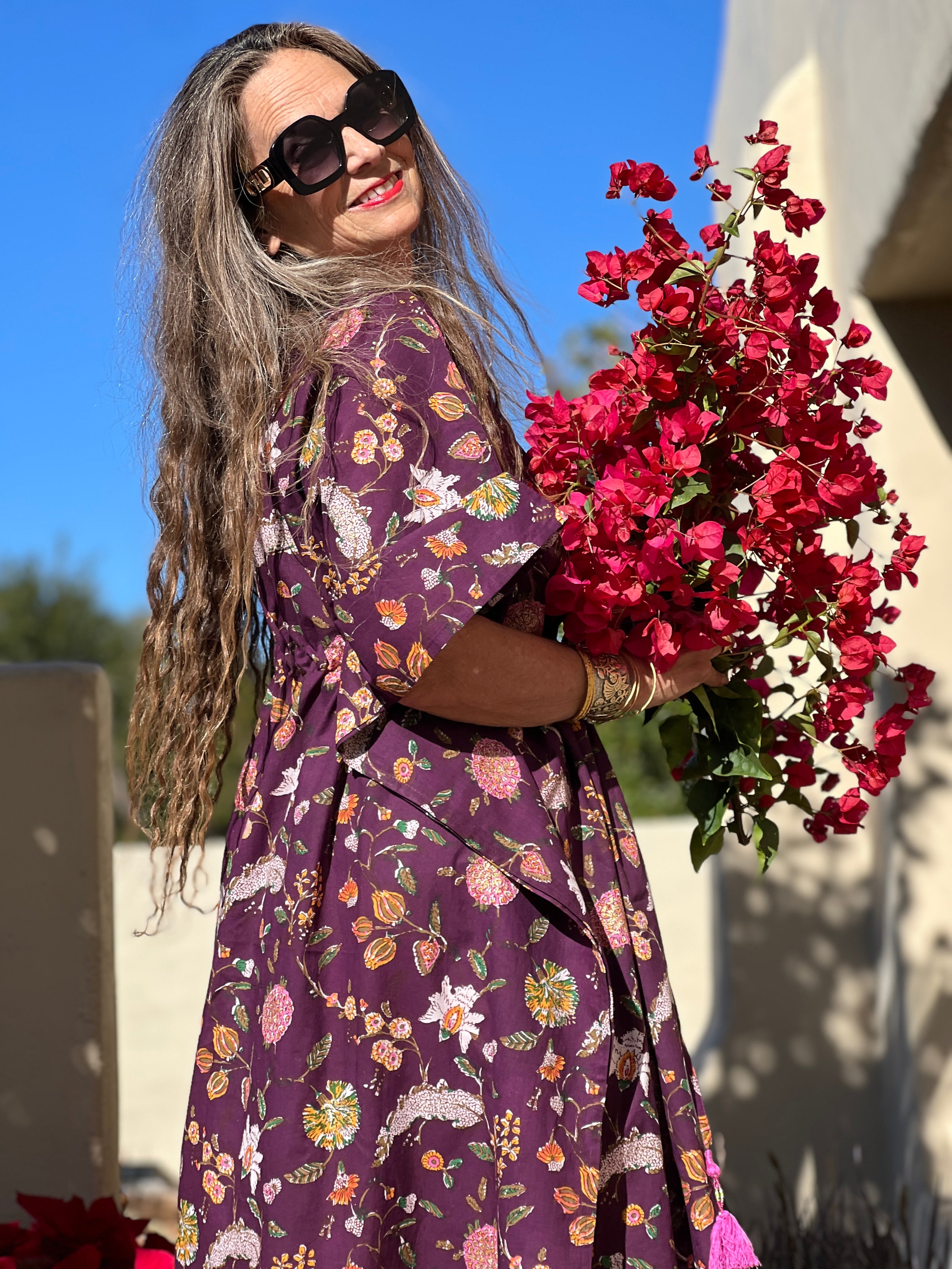 Alex Plum Floral Maxi Kaftan Dress