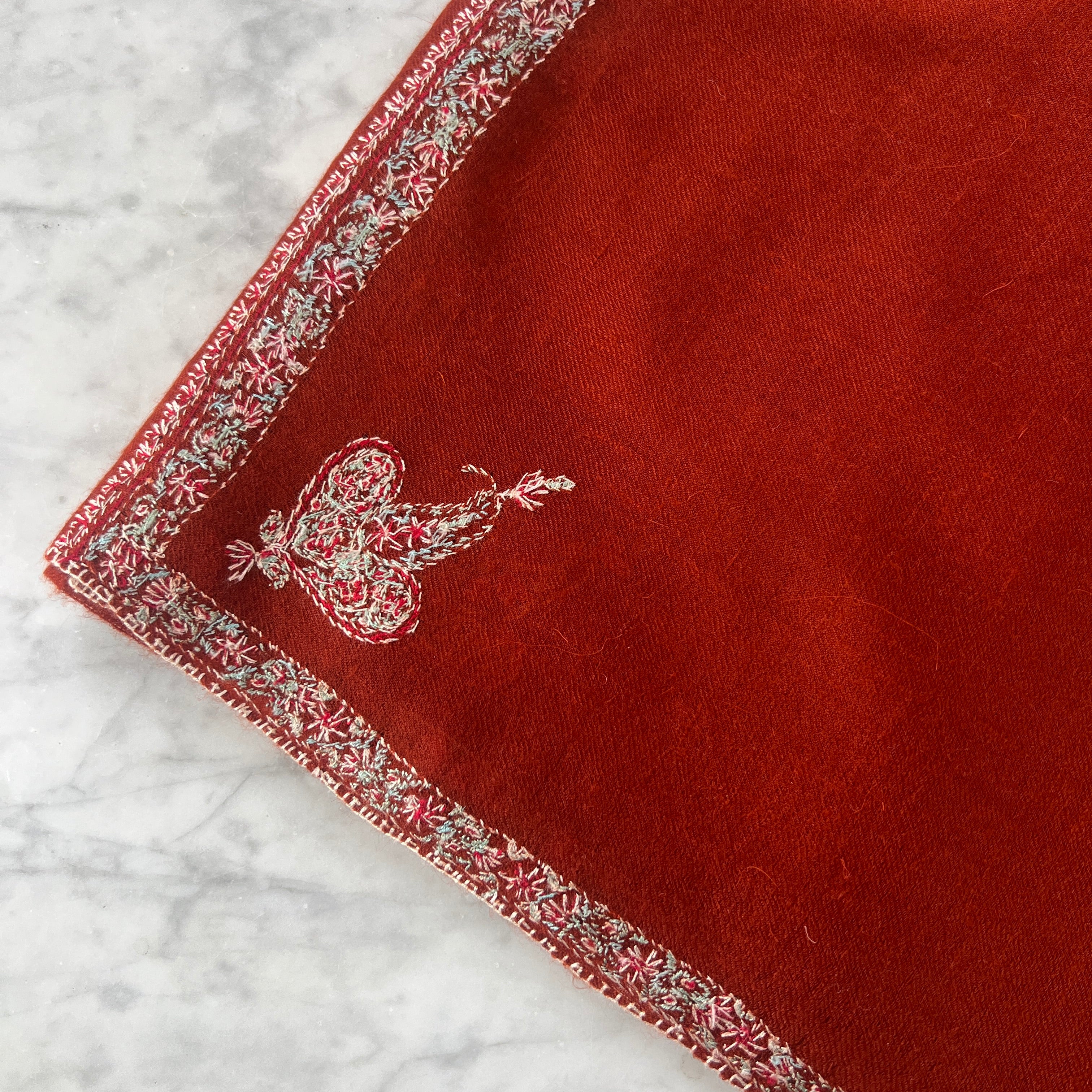 Terra Cotta Hand Embroidered Pashmina Shawl One of a Kind