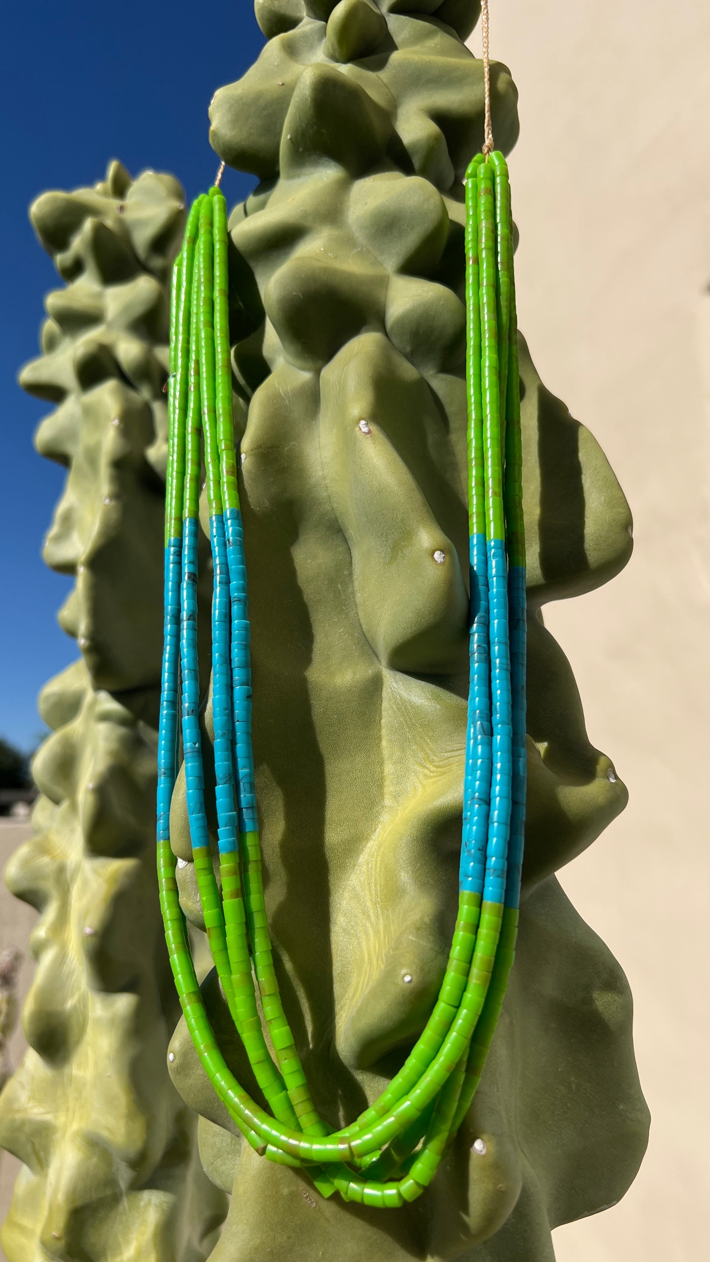 Gaspeite and Turquoise Heishi Five Strand Necklace Santo Domingo