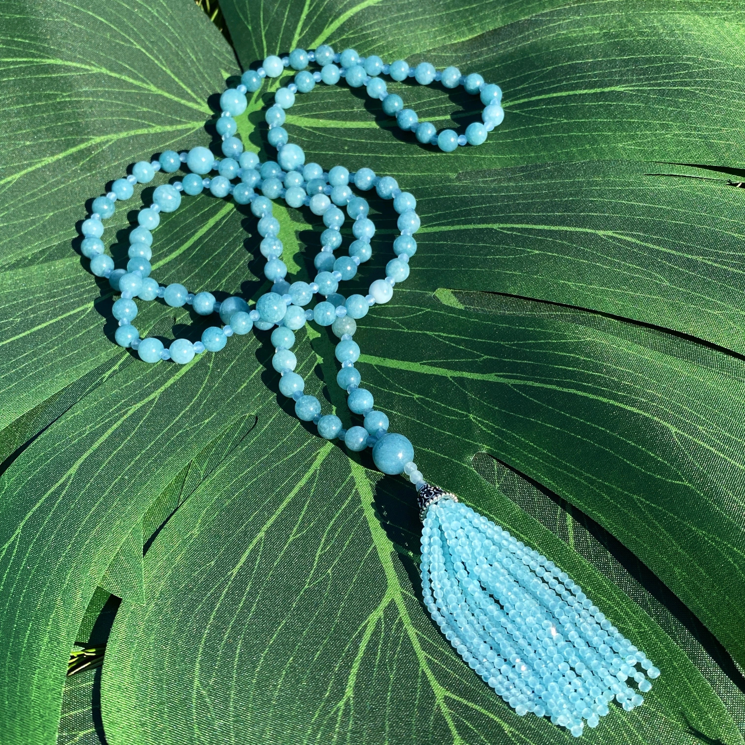 Semi Precious Aquamarine Mala Necklace