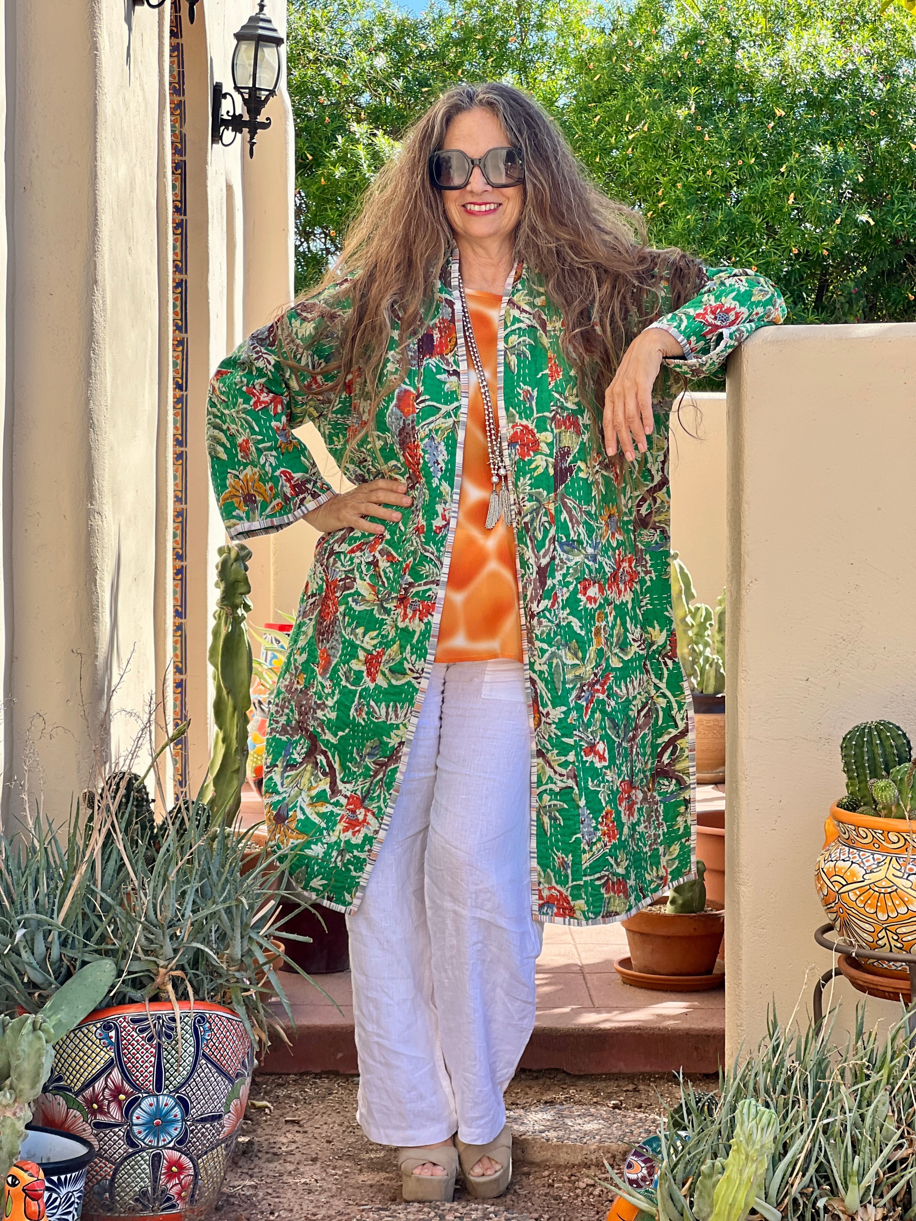 Gaya Green Cotton Kantha Coat One of a Kind