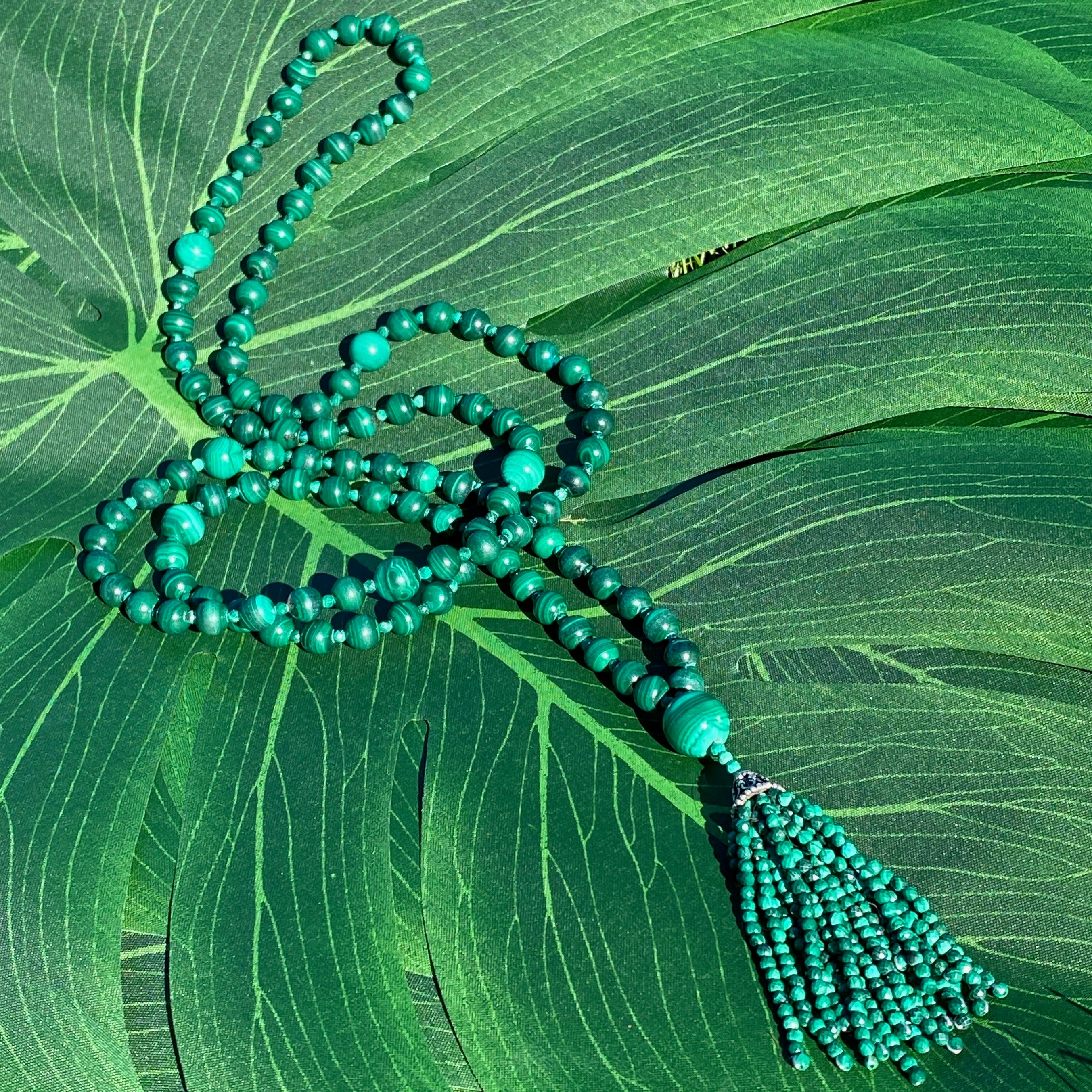 Semi Precious Malachite Mala Necklace